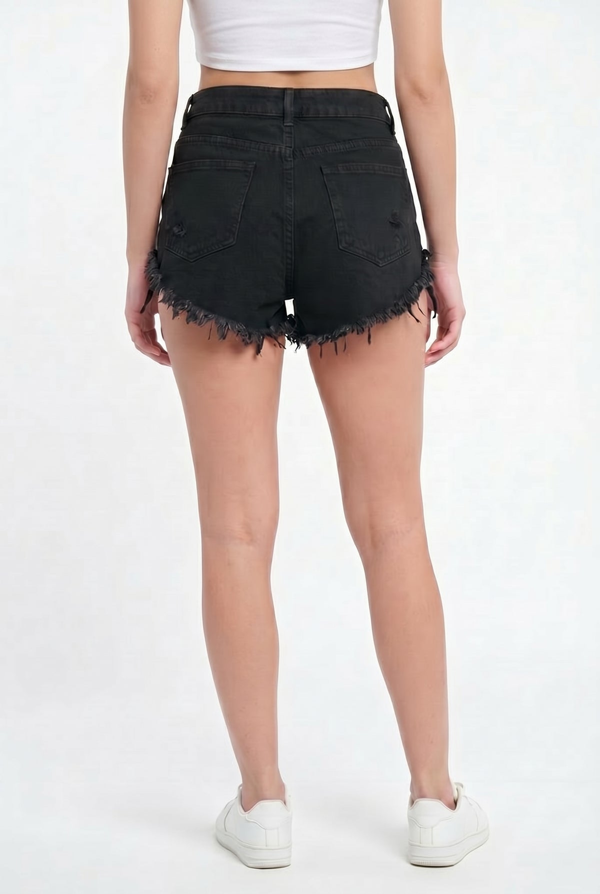Black Distressed Denim Mini Shorts