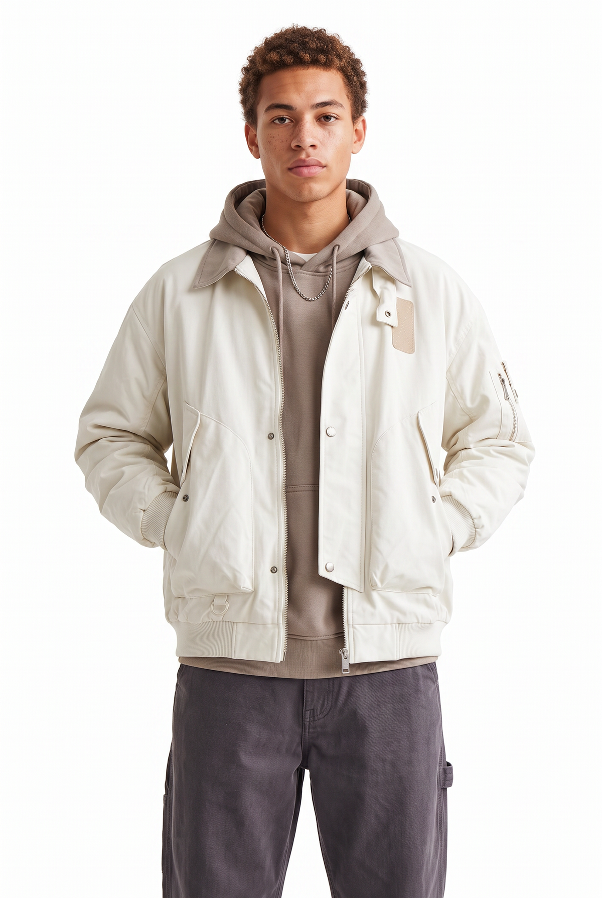 Utility Cream Bomber Jacket