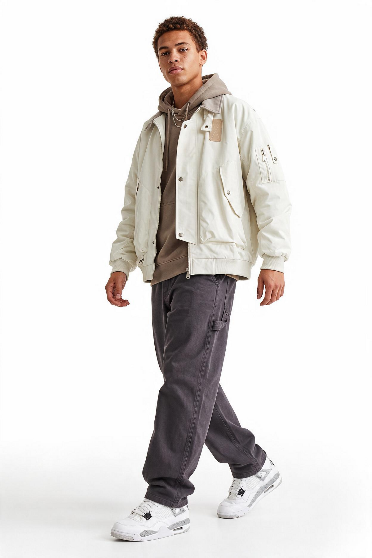 Utility Cream Bomber Jacket