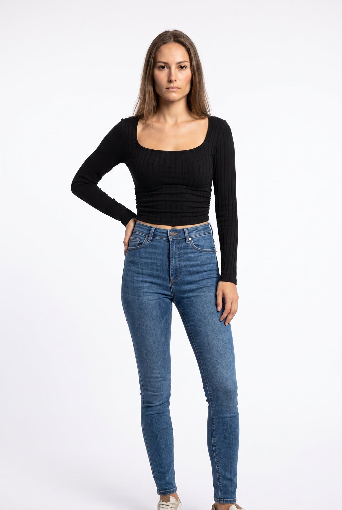 Black Ribbed Scoop Neck Crop