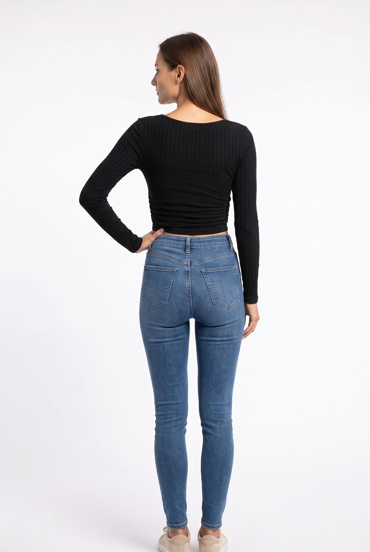 Black Ribbed Scoop Neck Crop