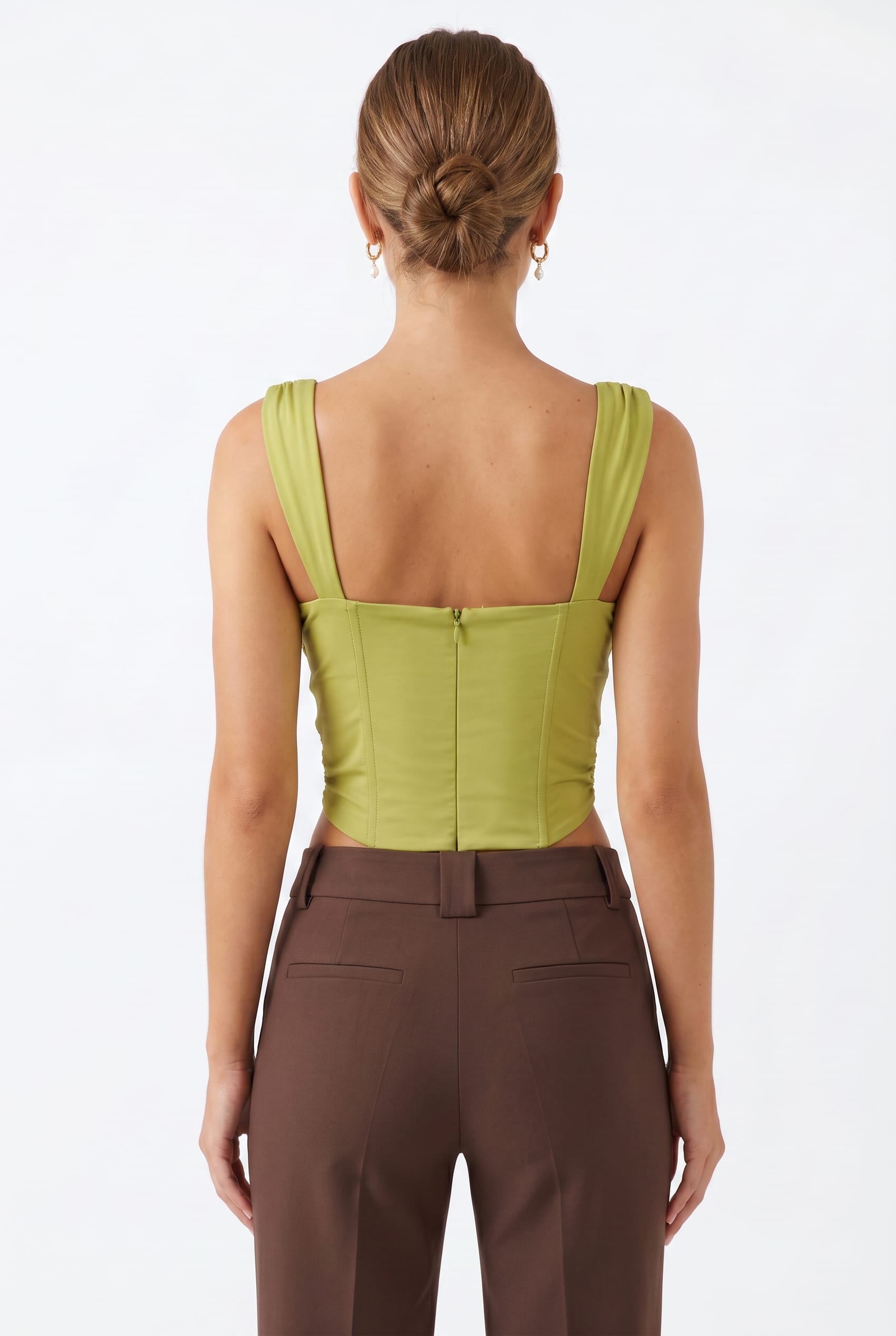 Chartreuse Wrap Front Ruched Crop Top
