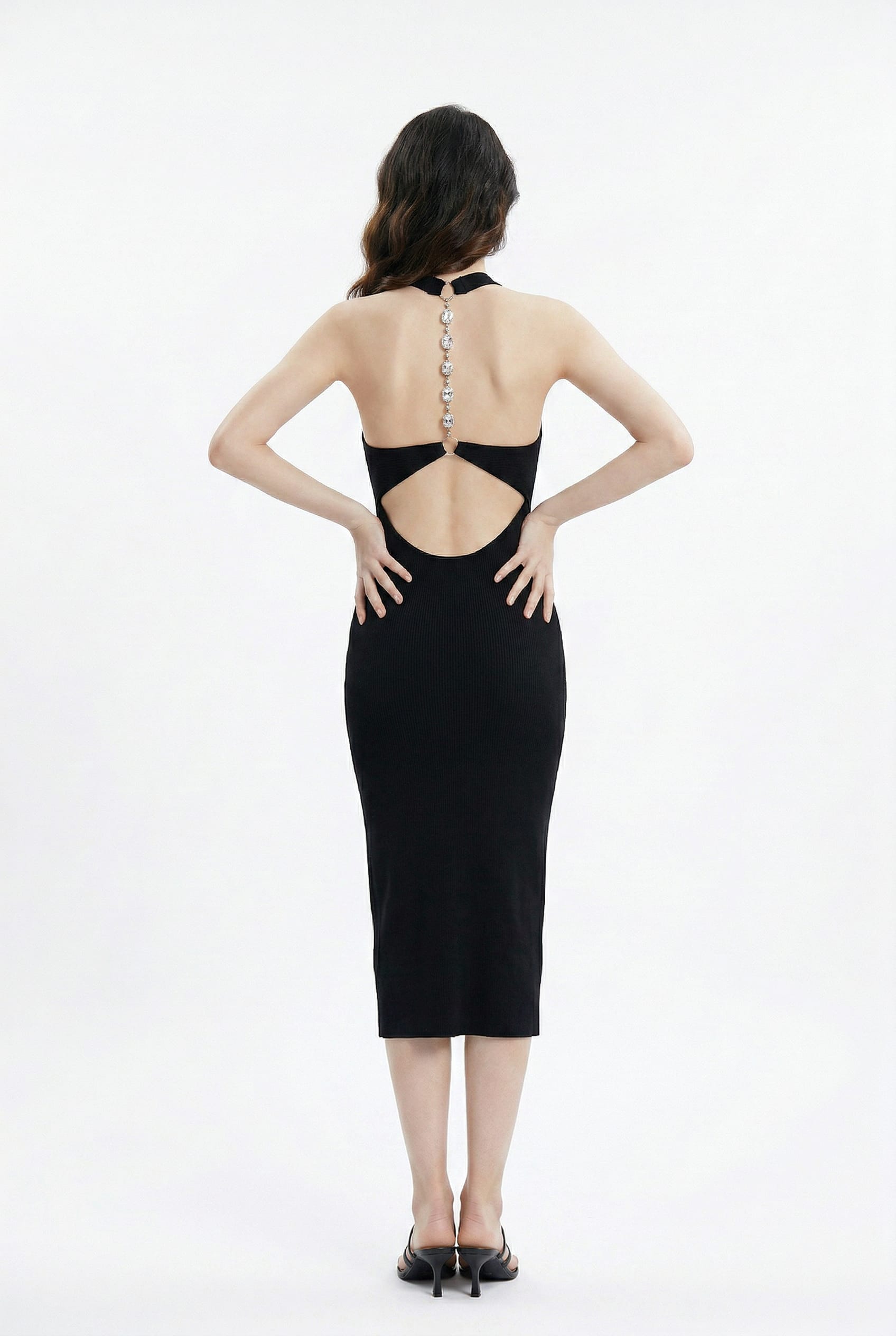Black Ribbed Halter Midi Dress