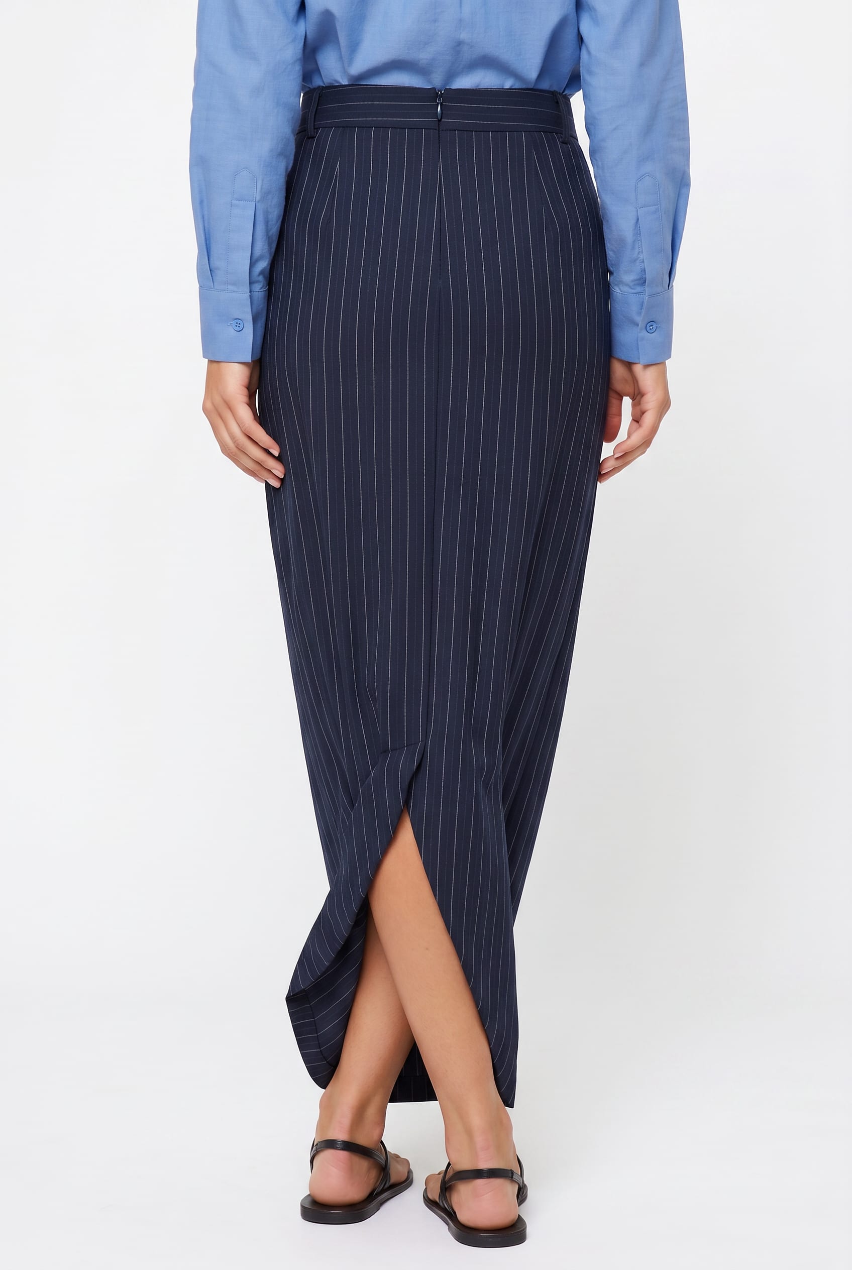 Navy Pinstripe Maxi Tailored Skirt