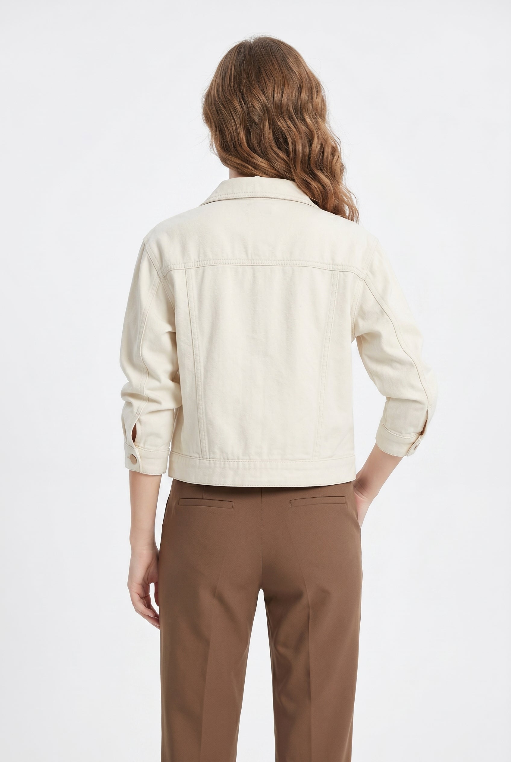 Cream Denim Embroidered Mushroom Jacket