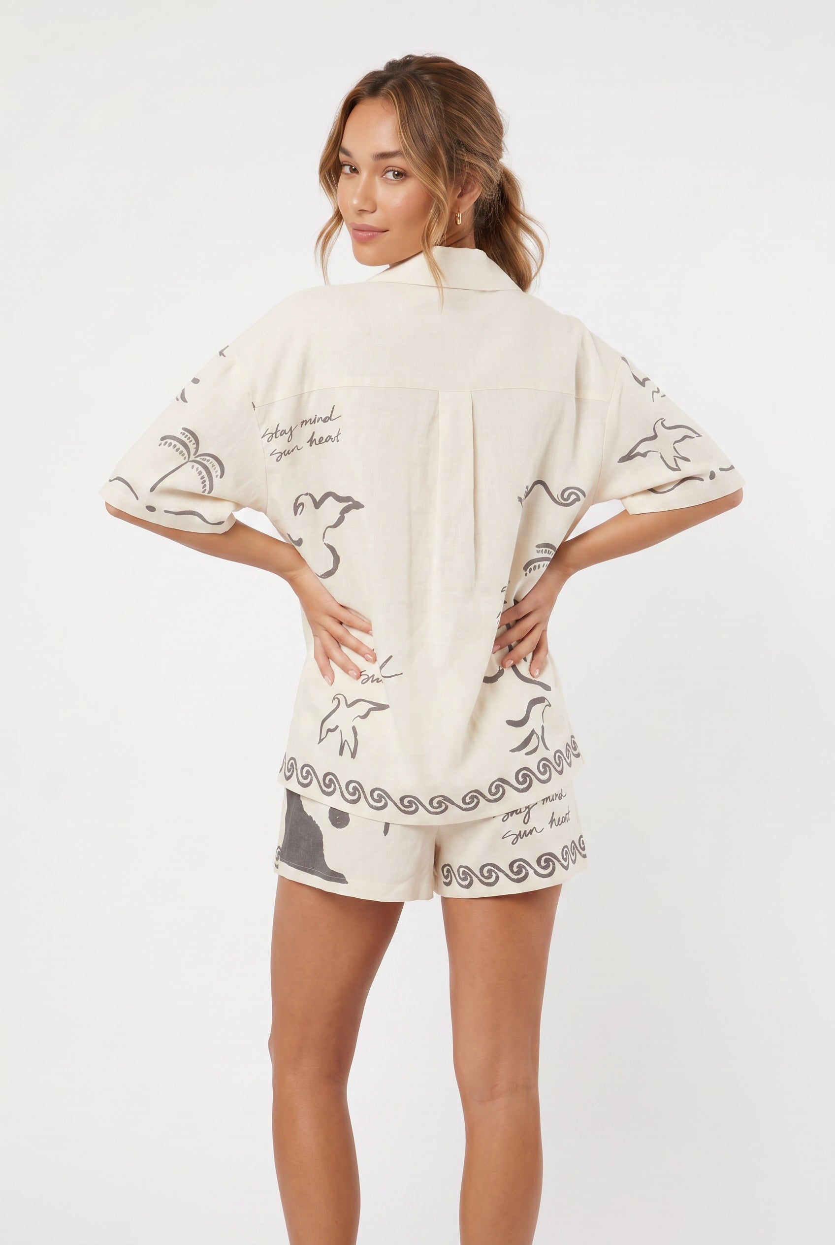 Cream Illustrated Print Co-ord Set