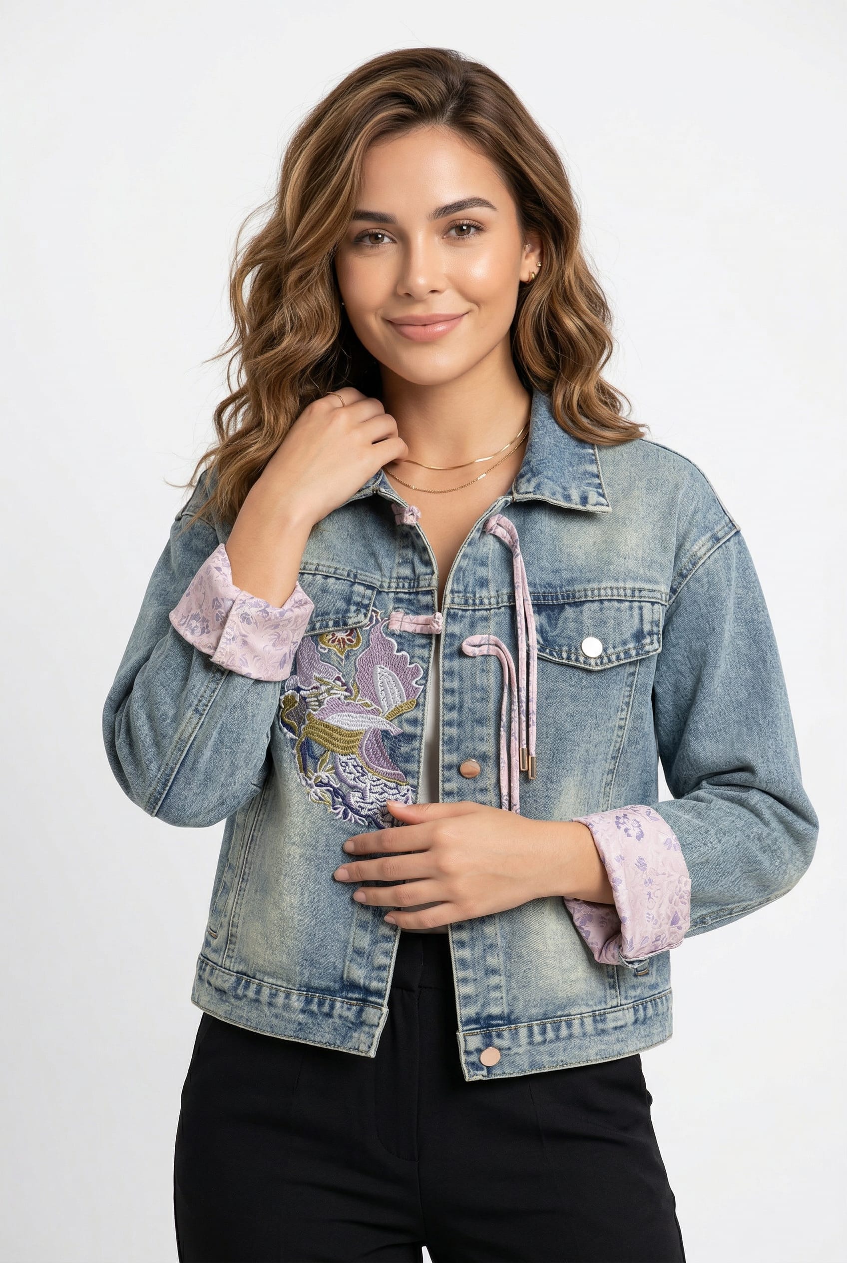 Light Wash Embroidered Denim Jacket