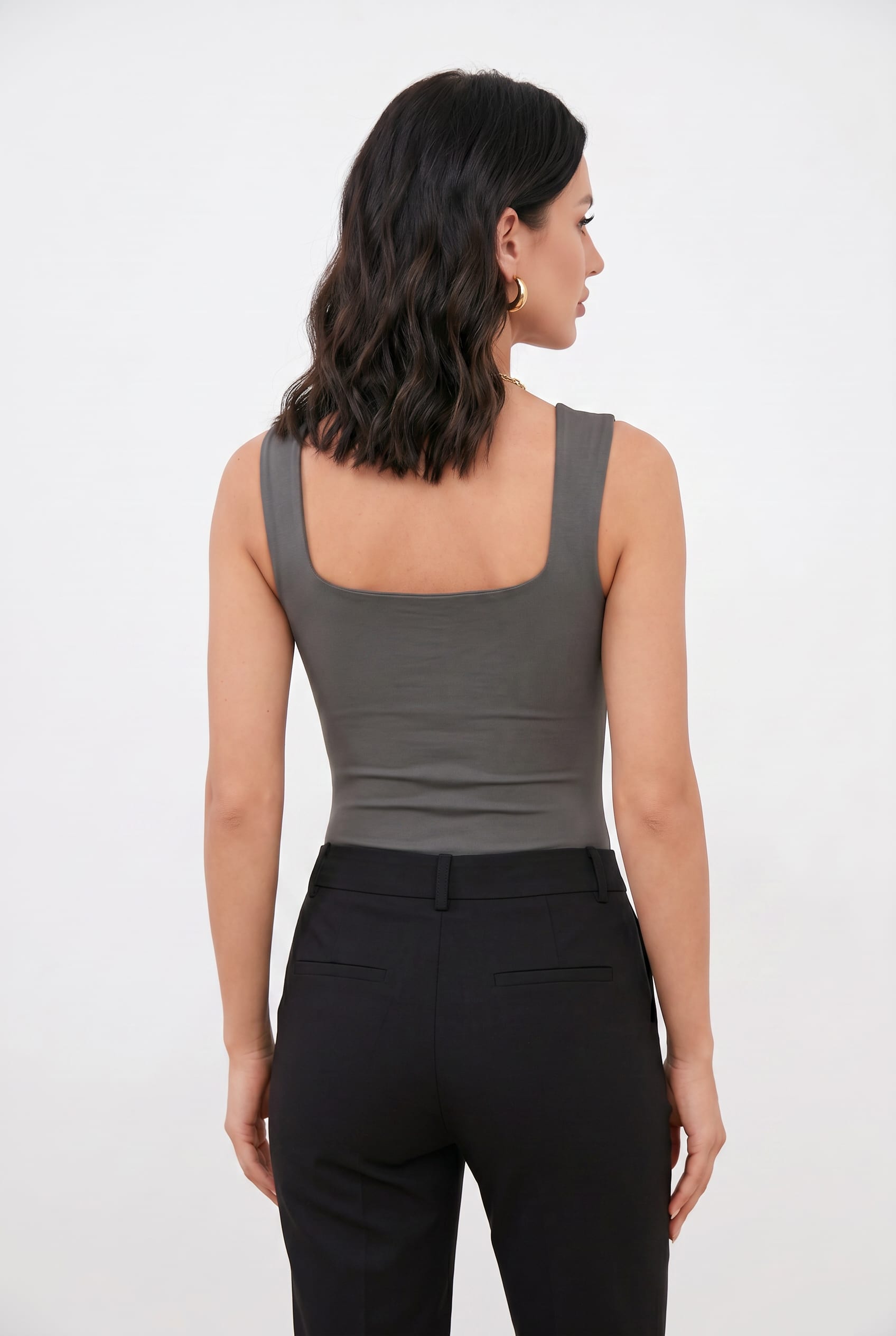 Charcoal Grey Square Neck Bodysuit