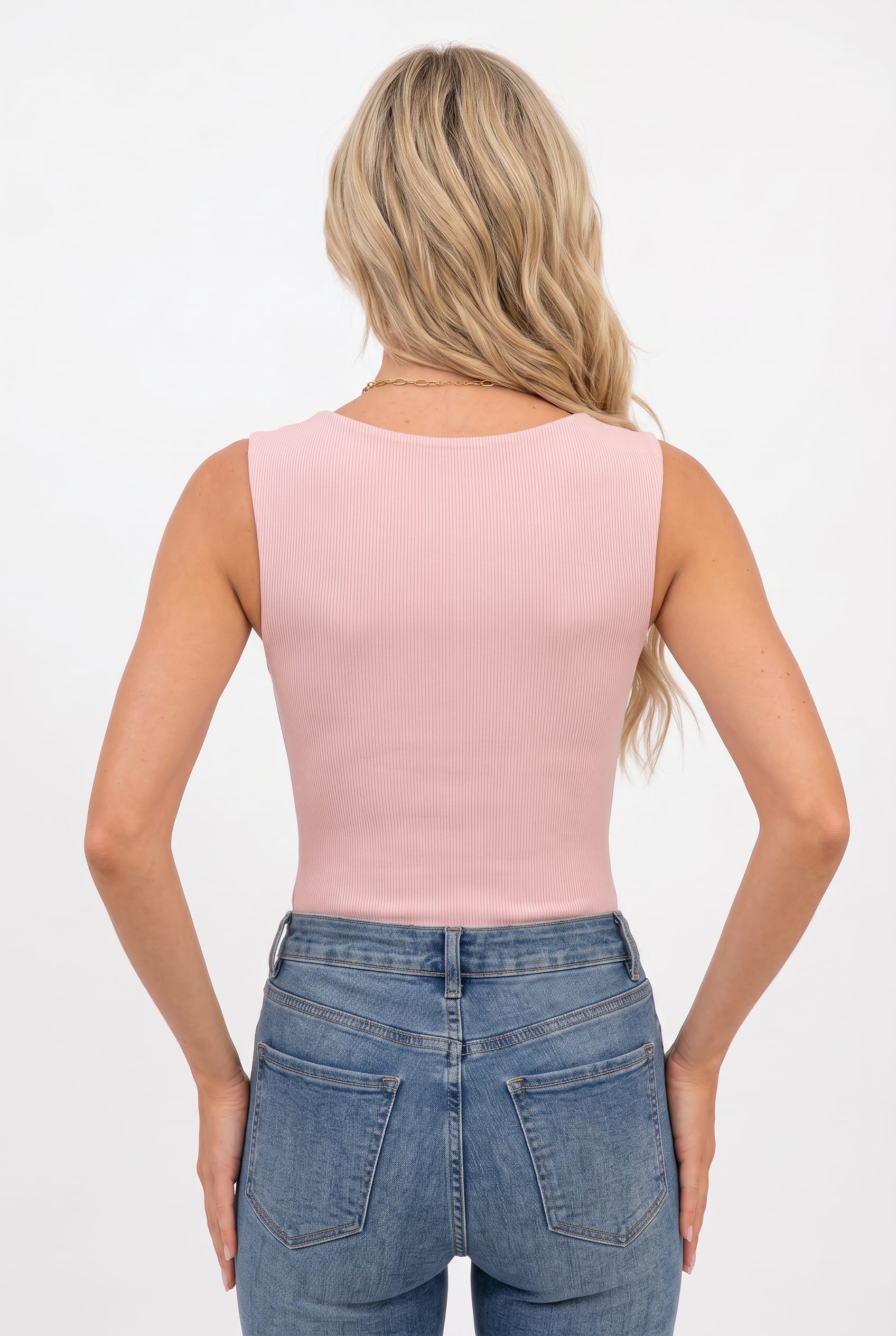 Blush Pink Ribbed Square Neck Bodysuit