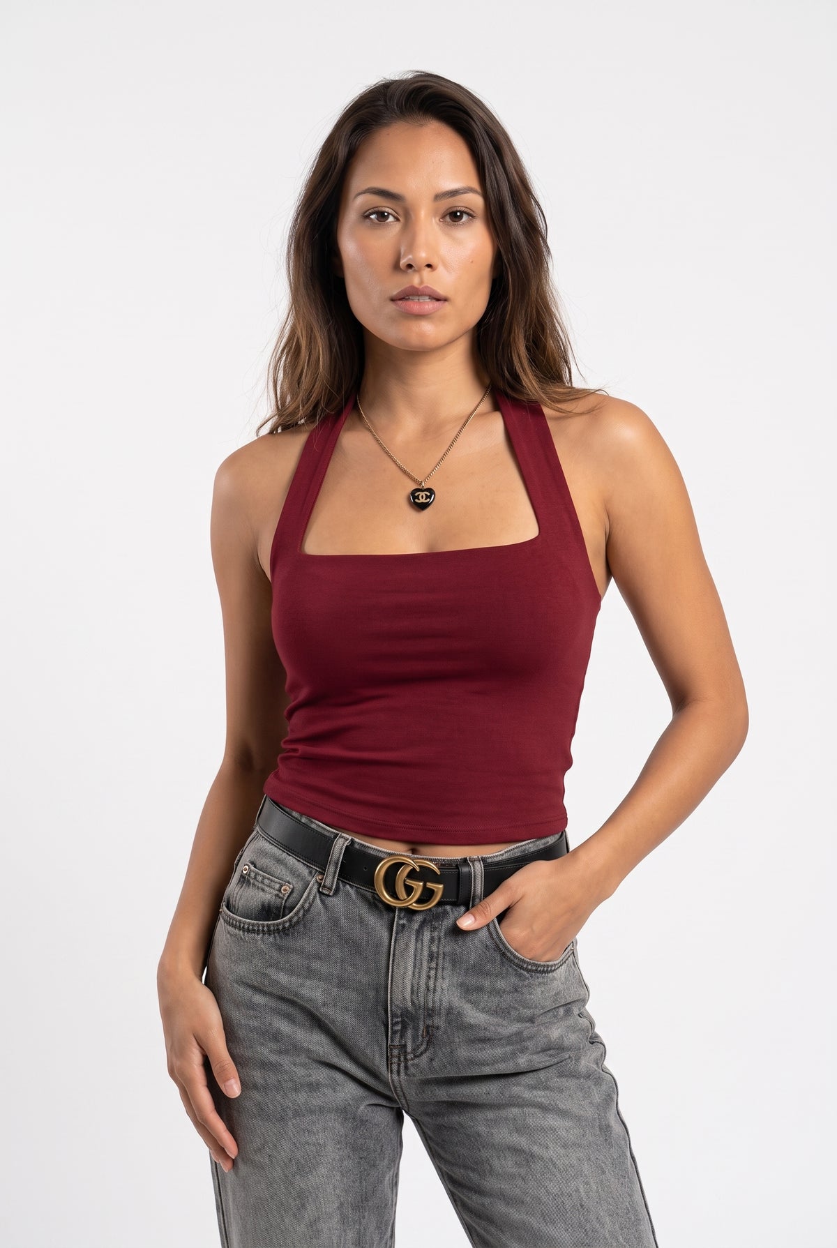 Burgundy Halter Neck Viscose Top