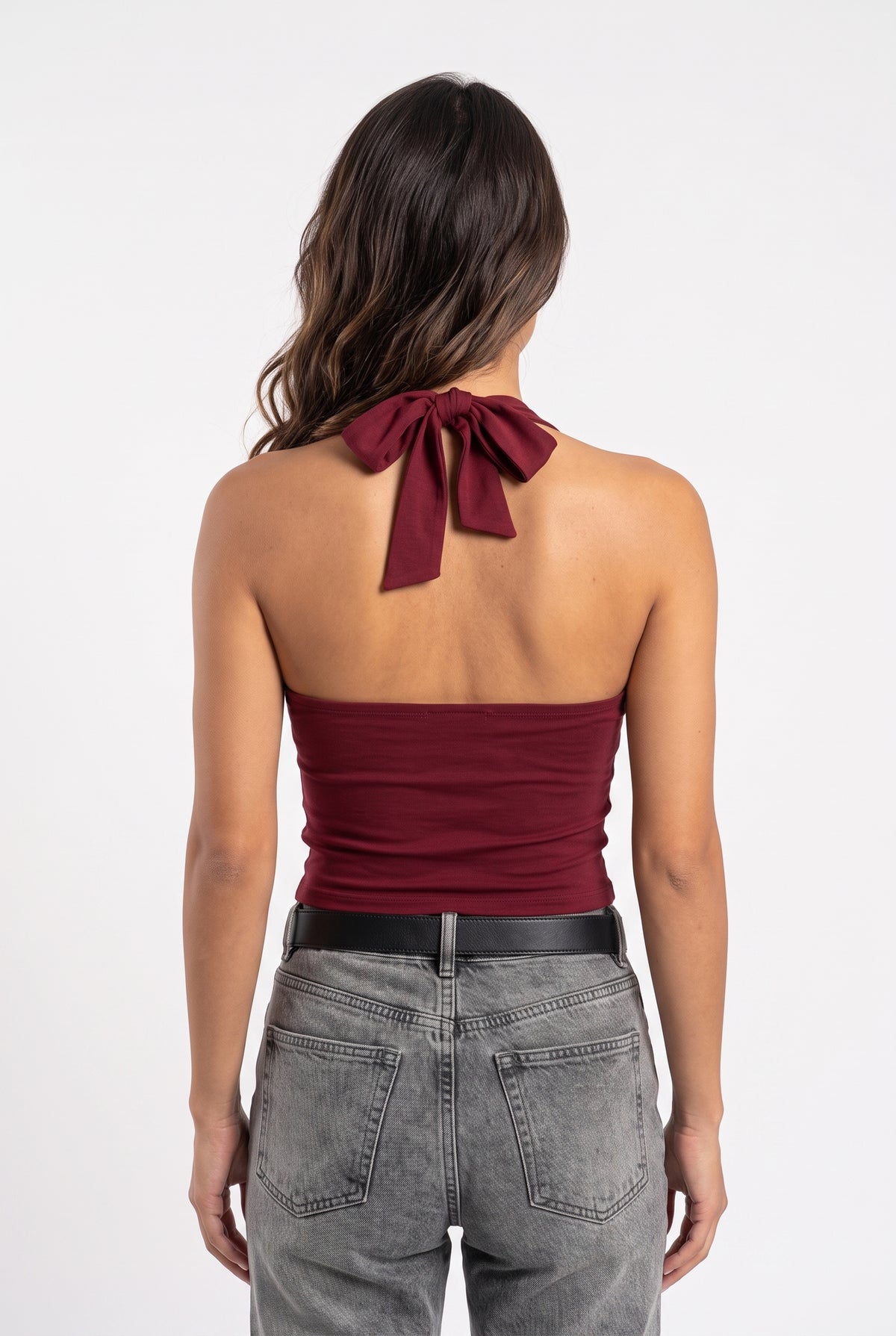 Burgundy Halter Neck Viscose Top