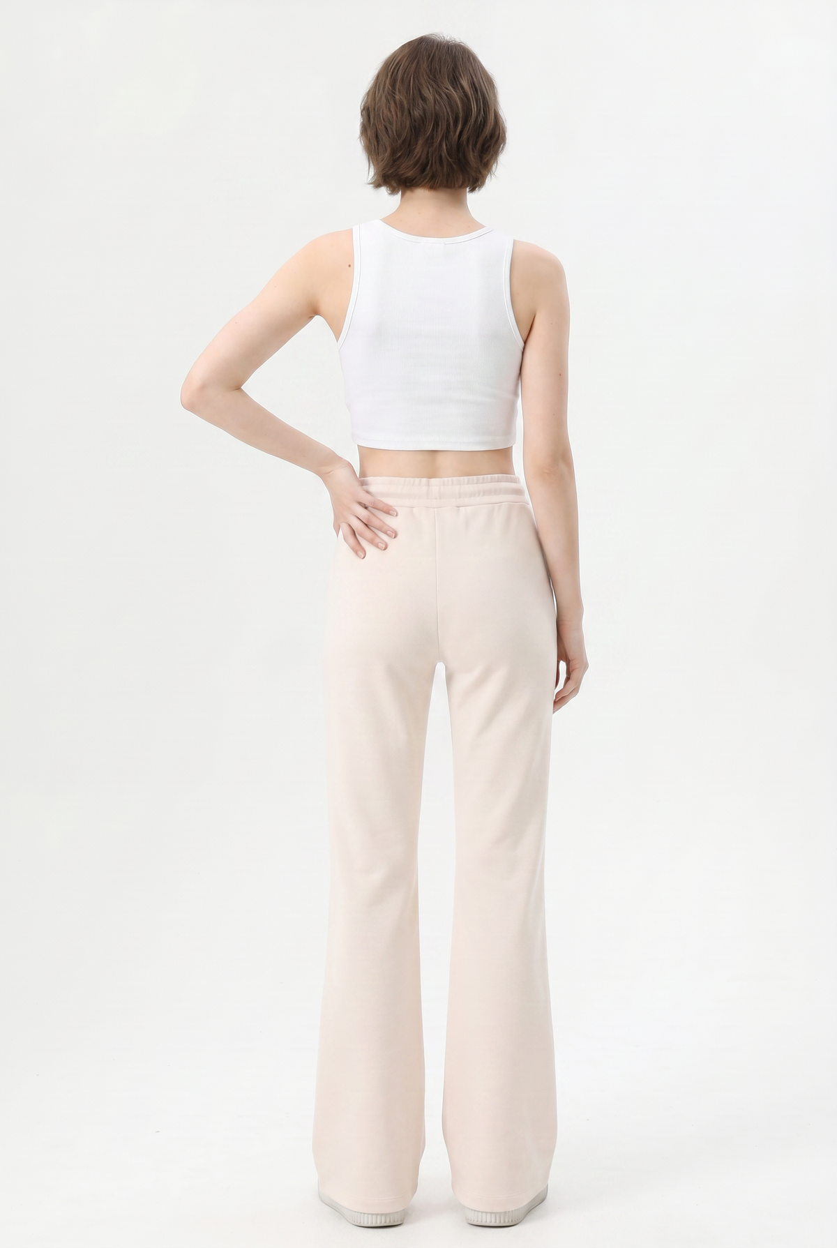 Beige Wide Leg Cotton Pants