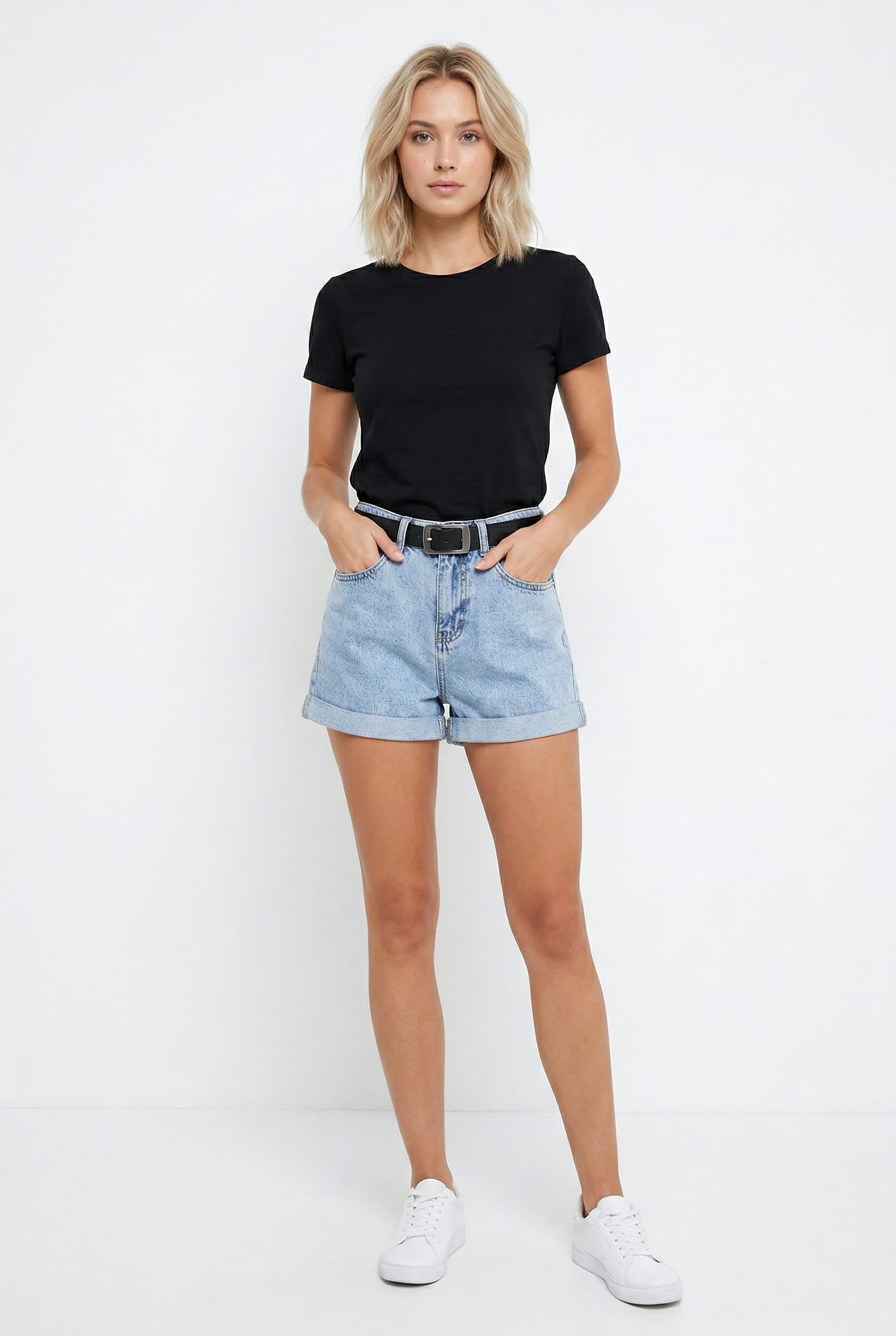 Light Blue Rolled Cuff Denim Shorts