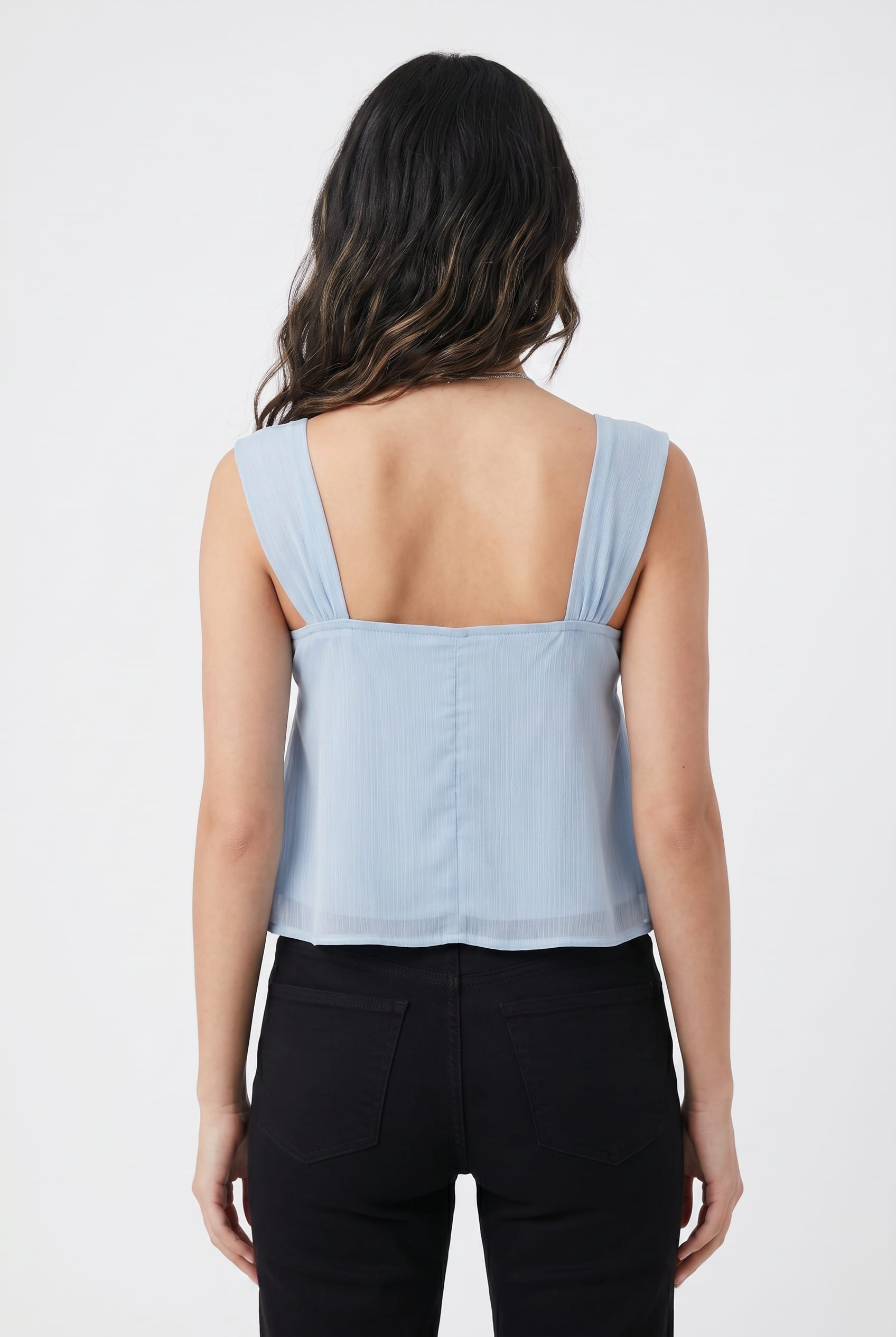 Sky Blue Tie Front Peplum Top