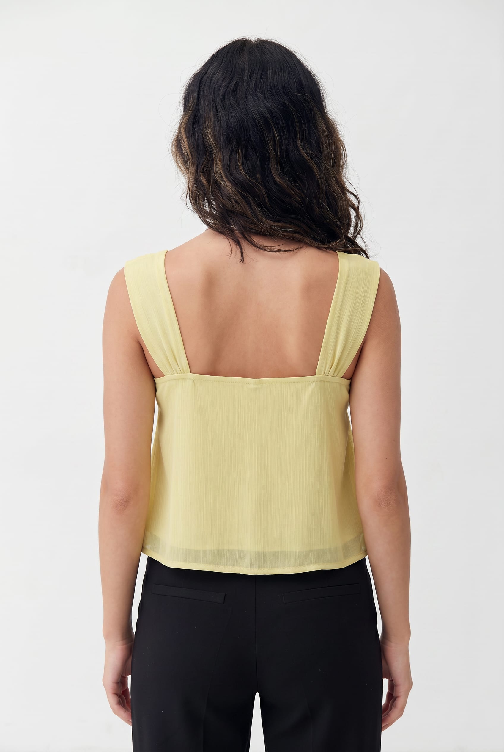 Pale Yellow Peplum Tie Front Top