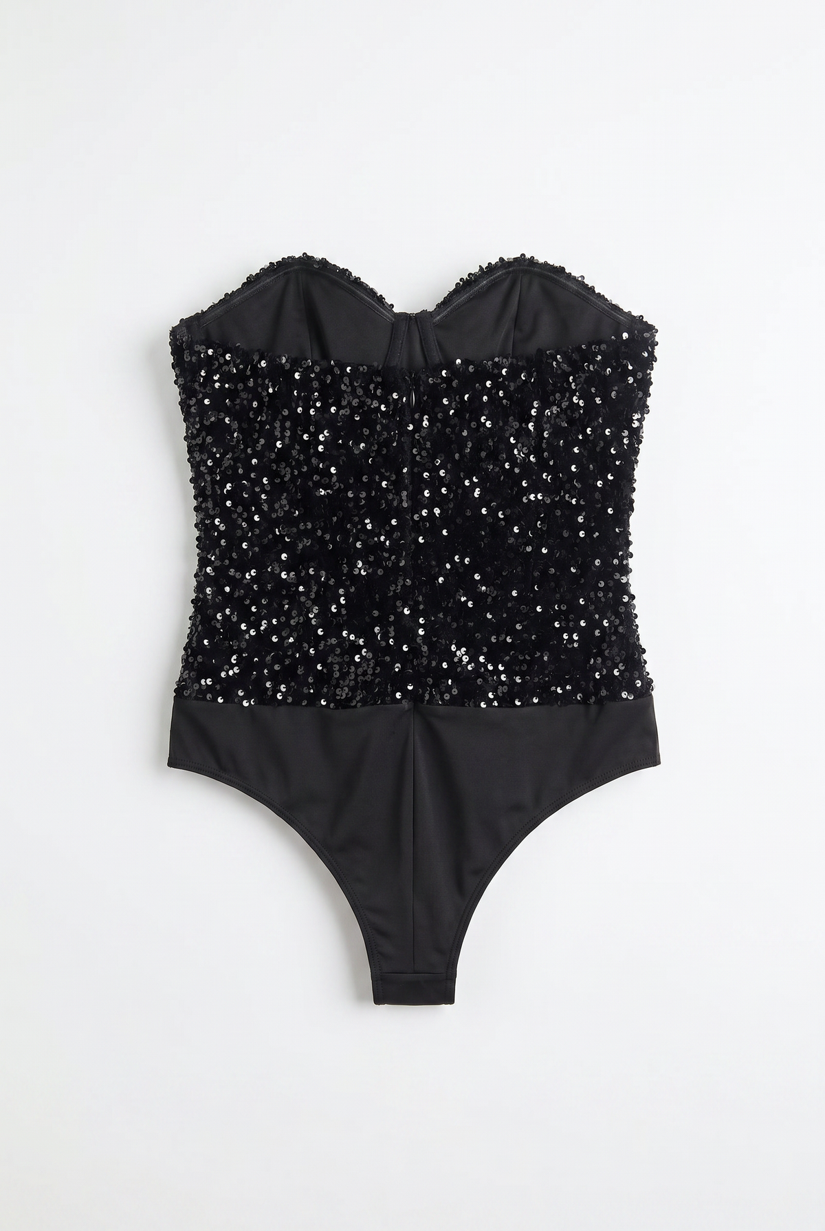 Black Sequin Strapless Bodysuit