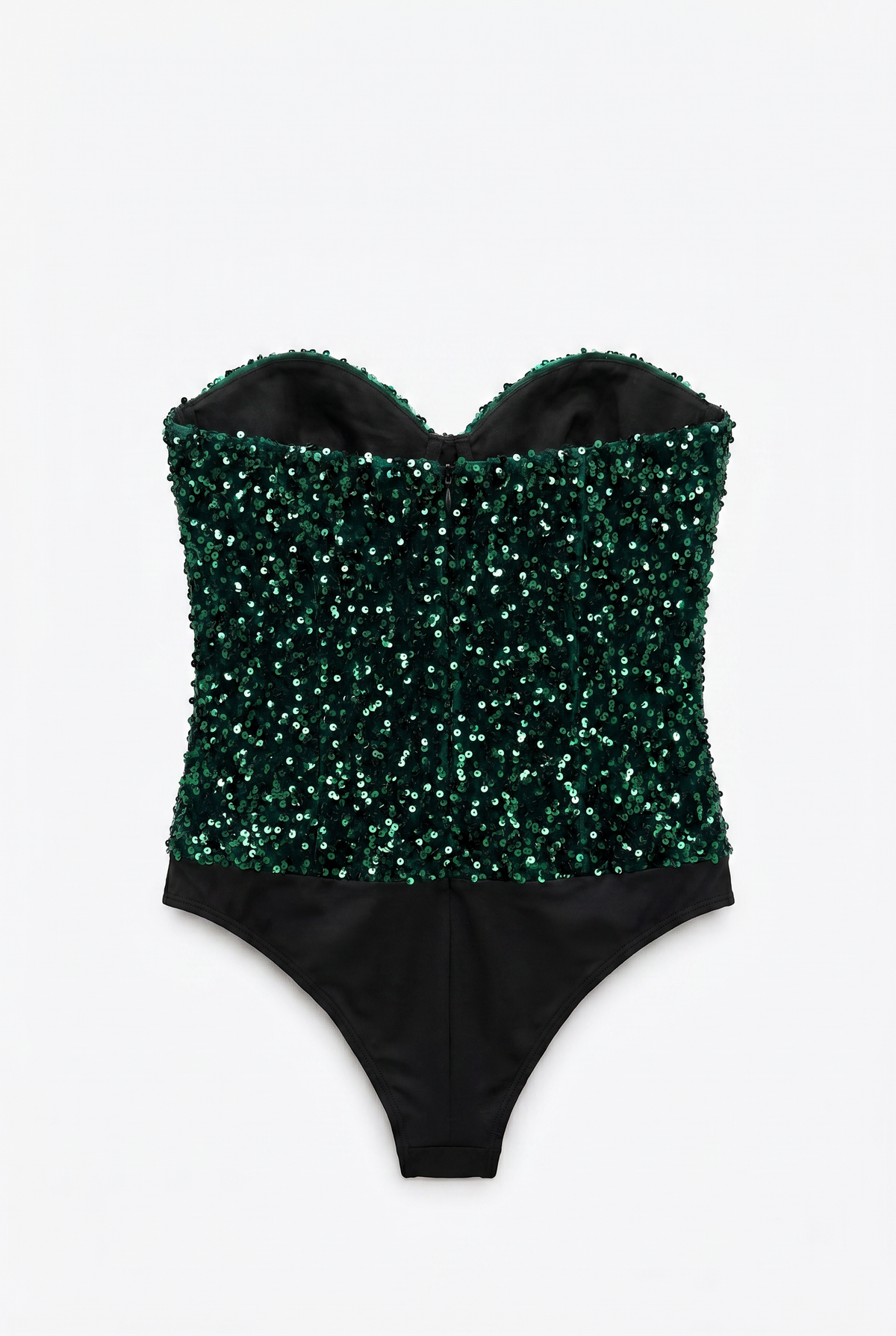 Green Sequin Strapless Sweetheart Bodysuit