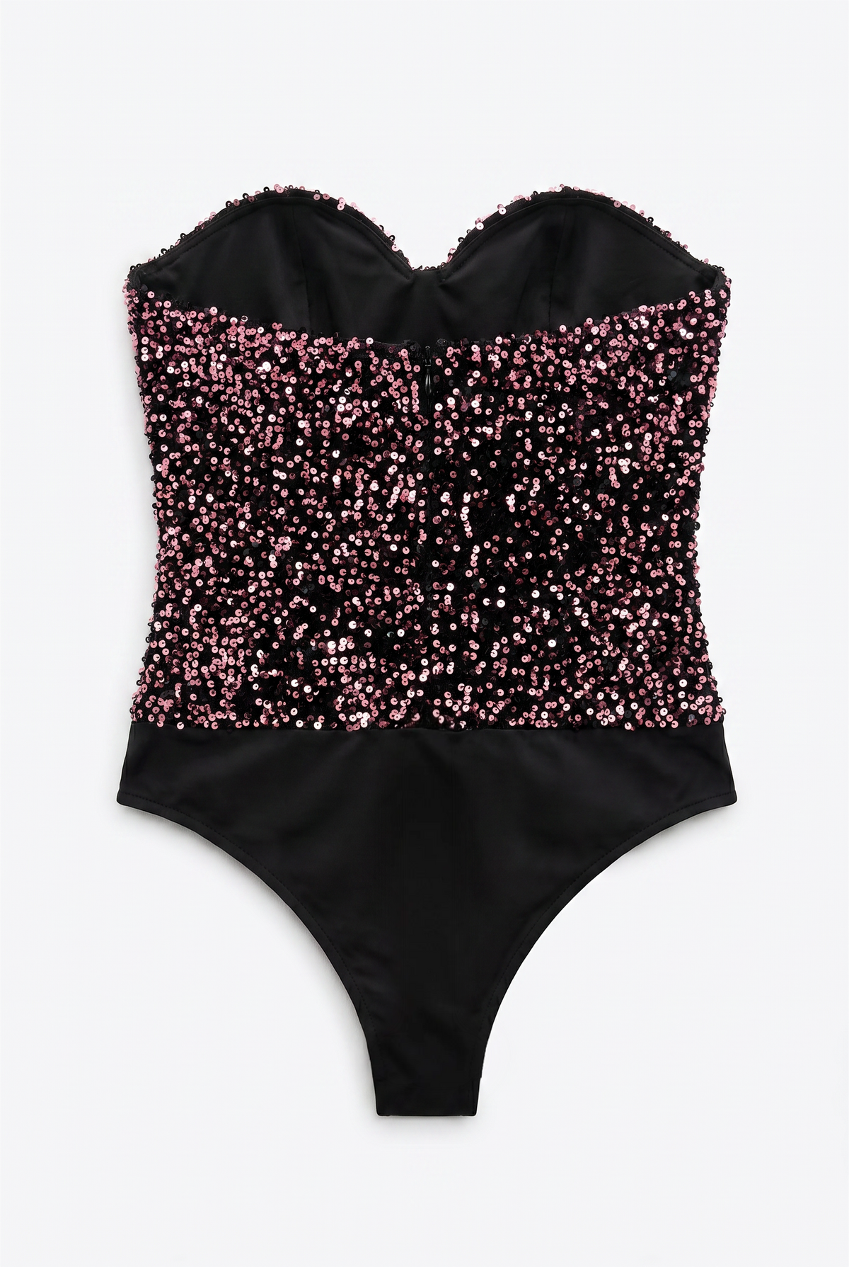 Pink Black Sequin Strapless Bodysuit