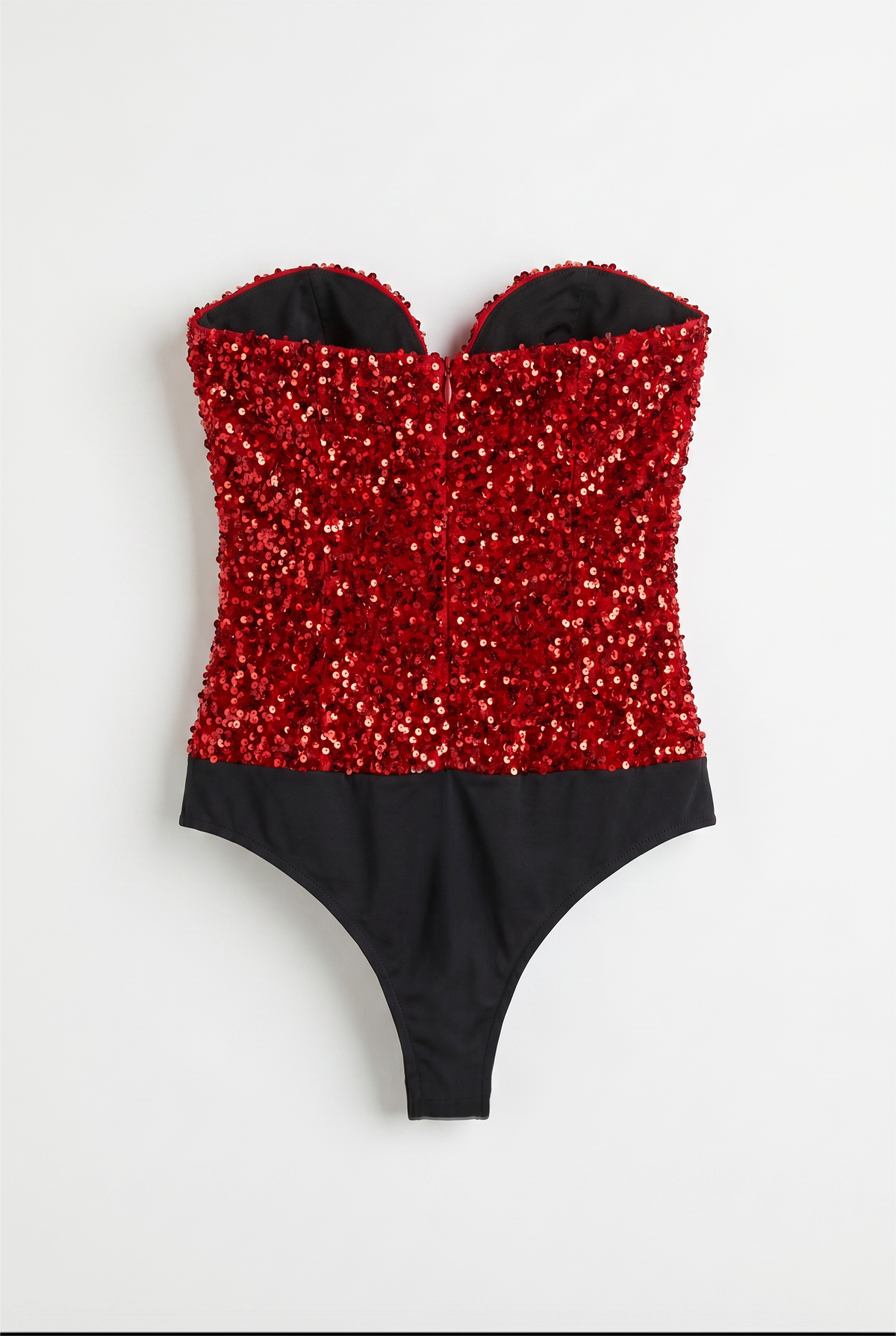 Red Sequin Strapless Bodysuit