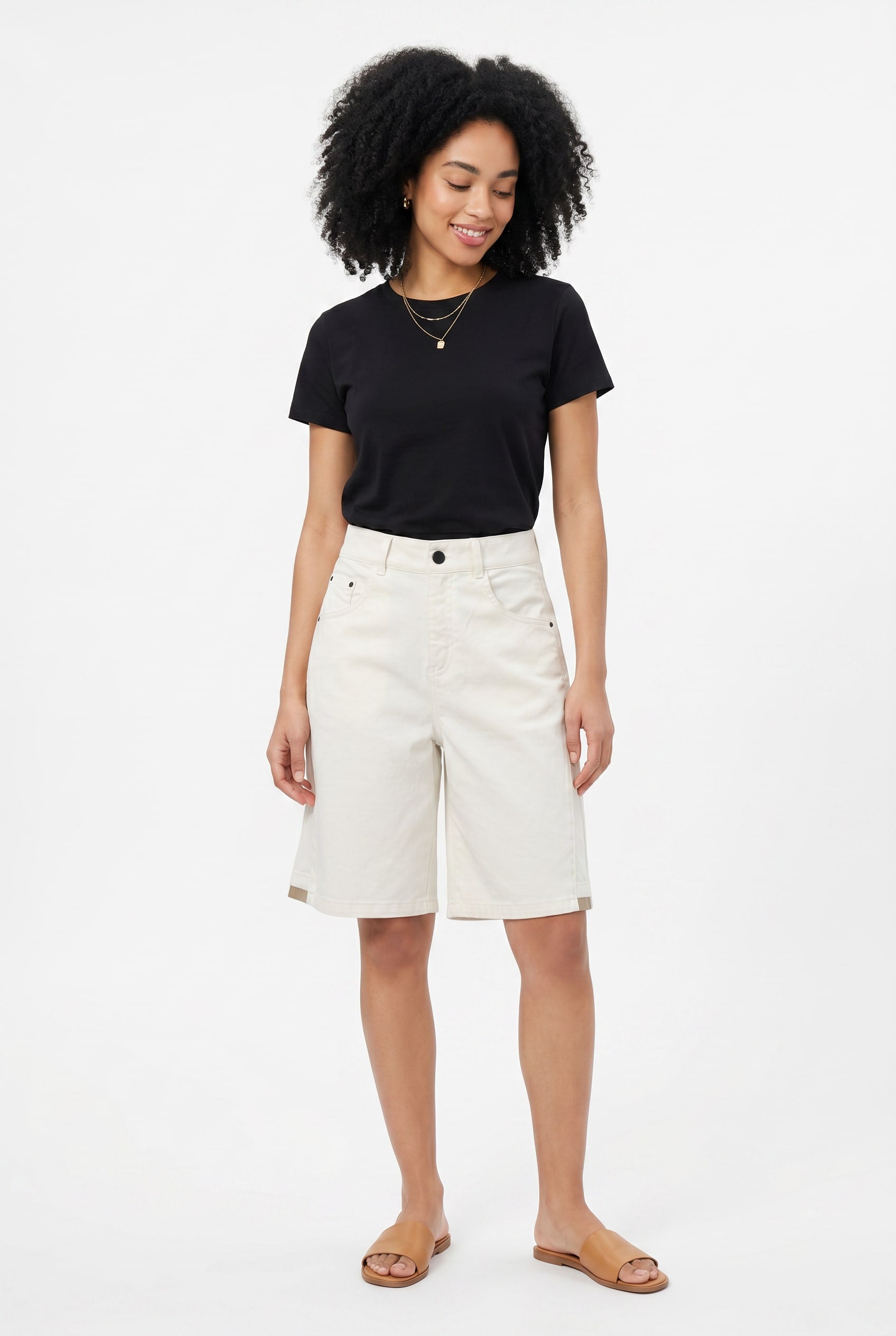 Ecru Wide Leg Bermuda Shorts