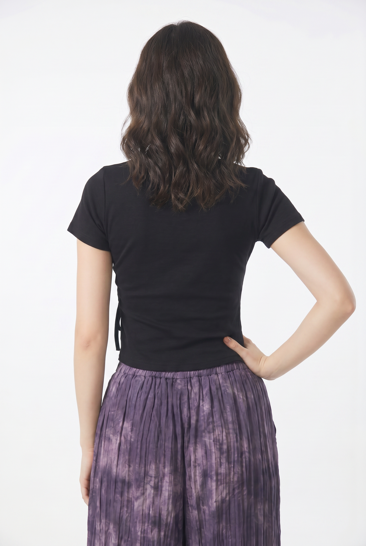 Black Ruched Asymmetric Crop Top