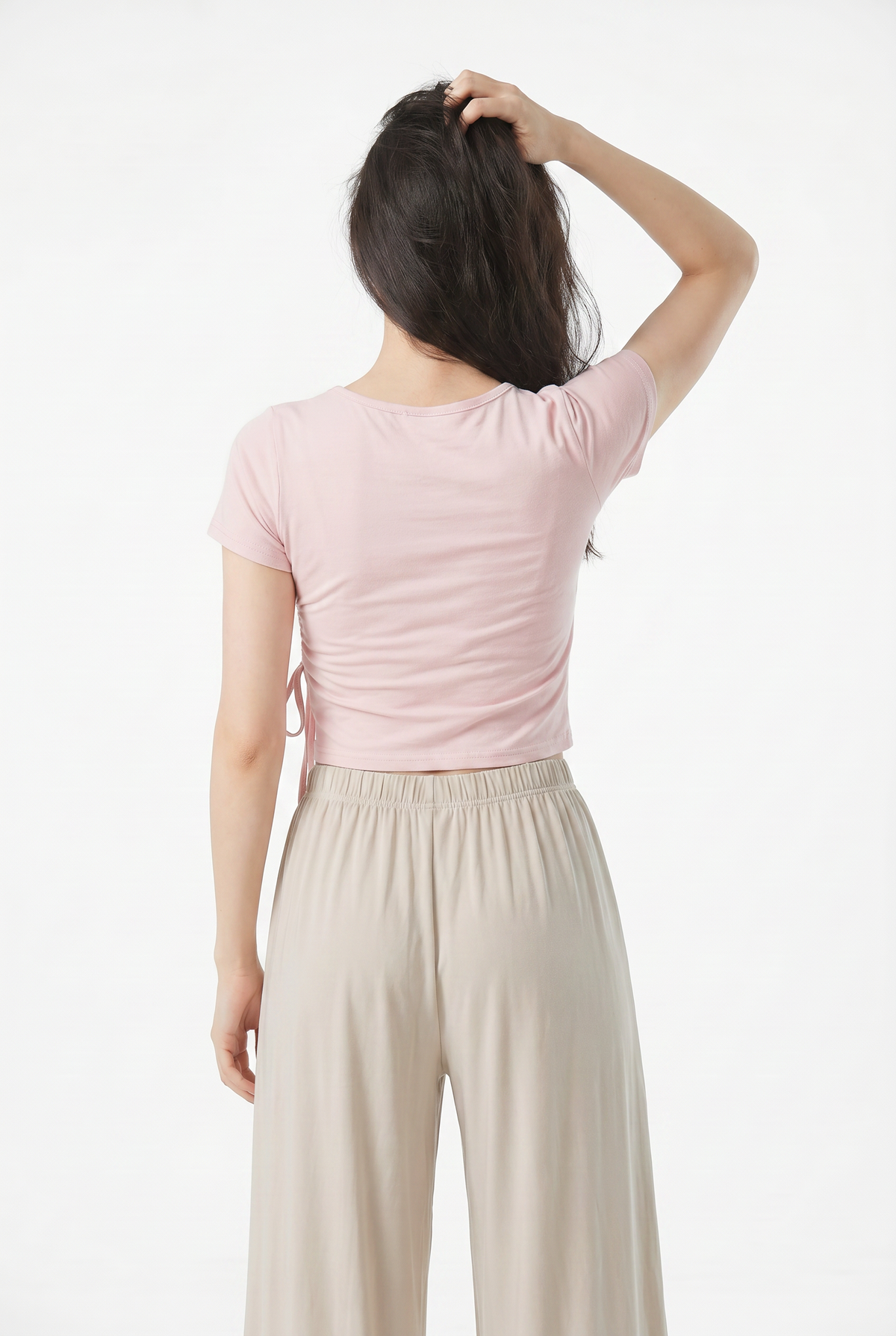 Pink Asymmetric Ruched Cotton Top