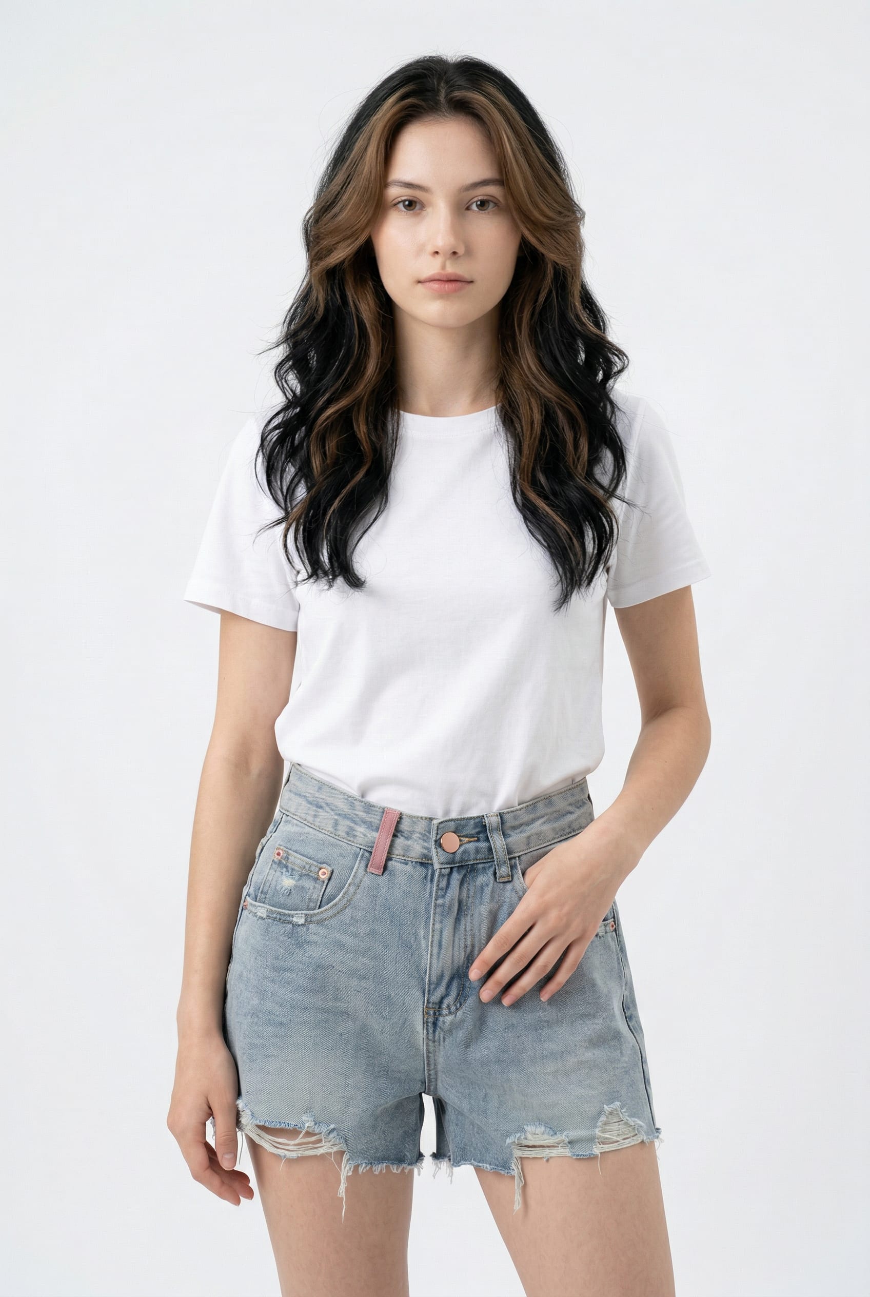 Light Wash Distressed Denim Shorts