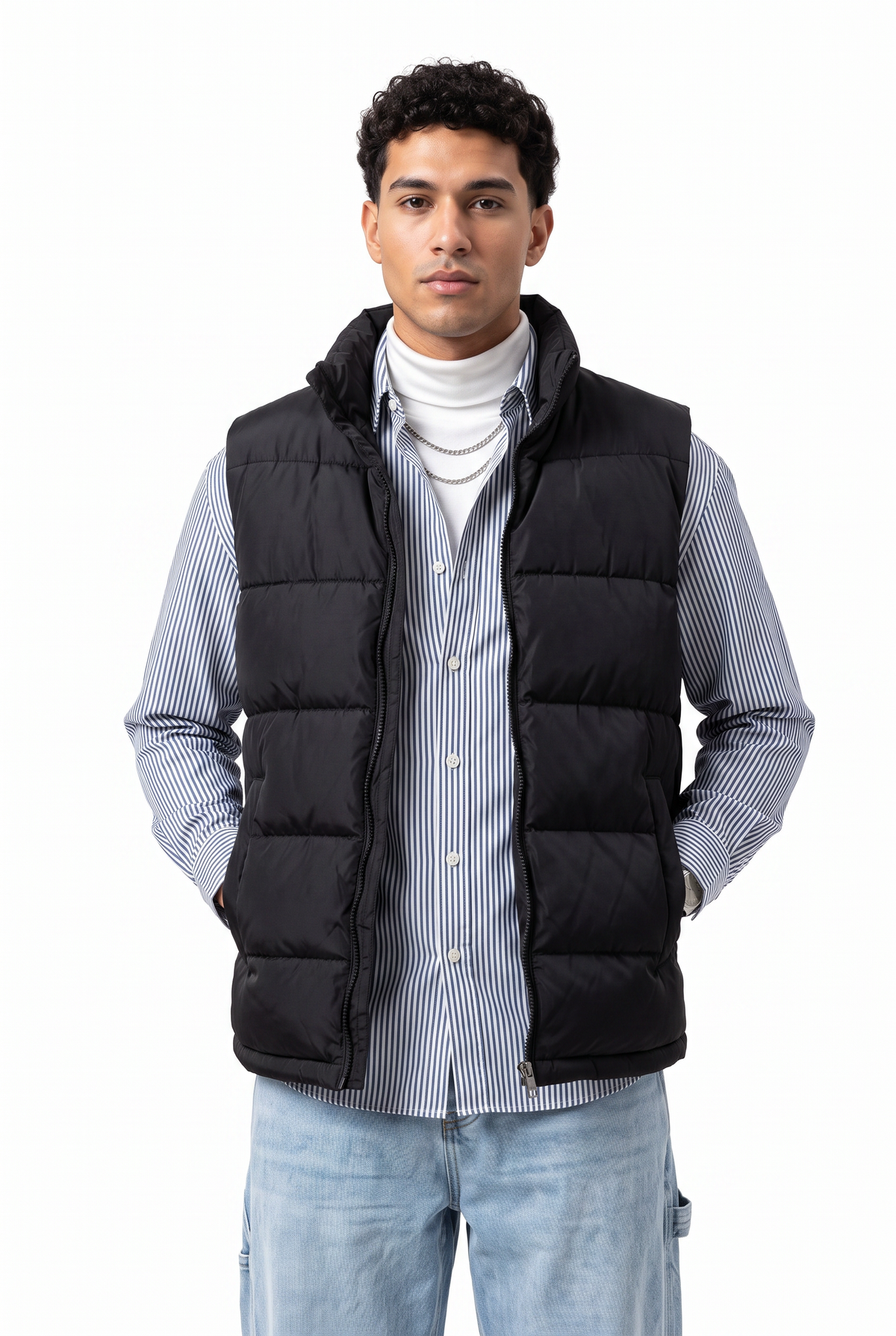Quilted Black Hooded Puffer Vest