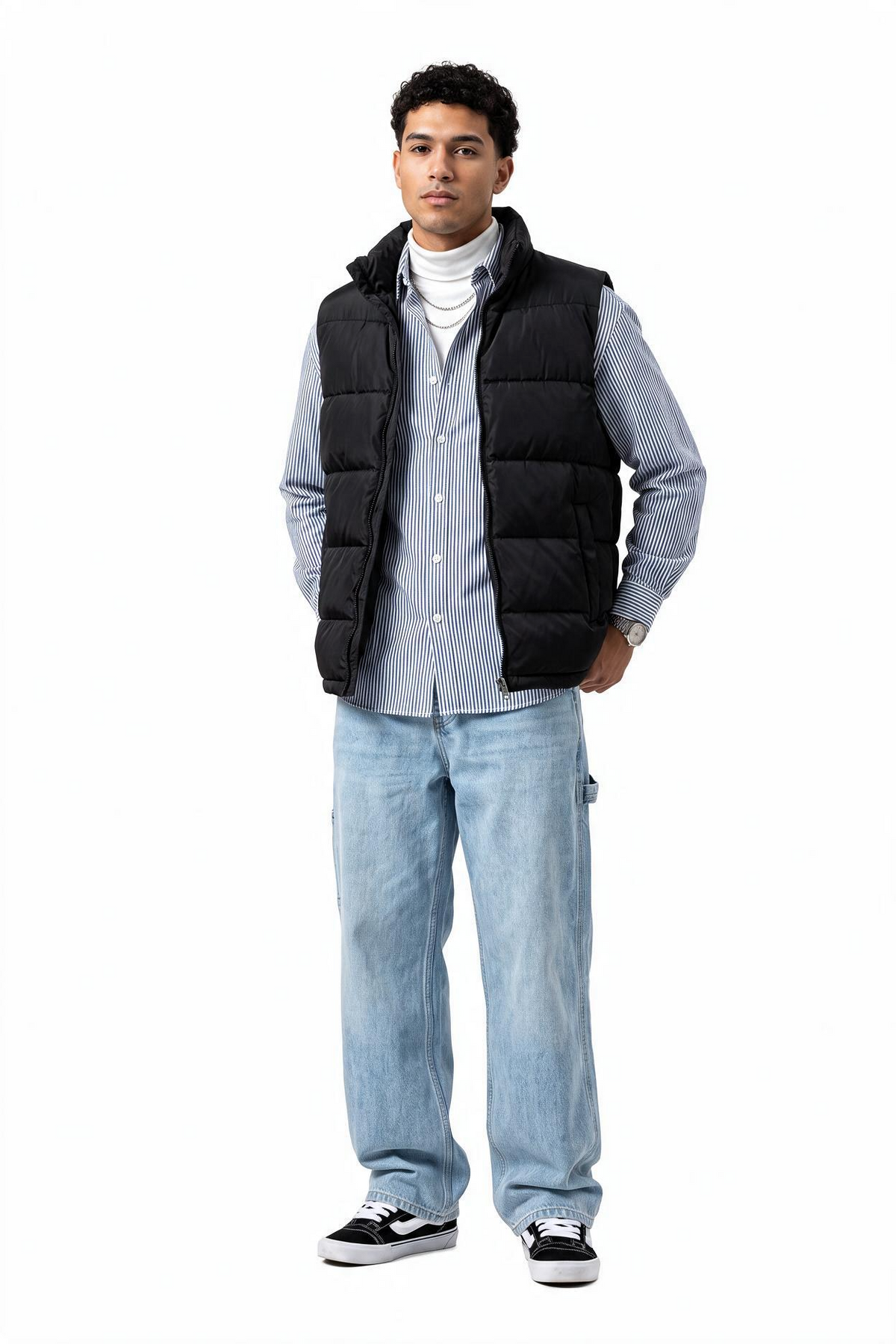 Quilted Black Hooded Puffer Vest