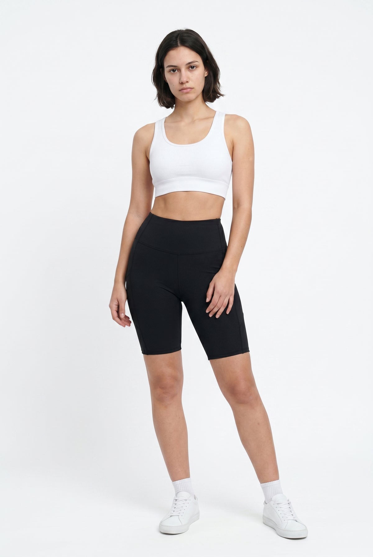 Black Nylon High-Waist Biker Shorts