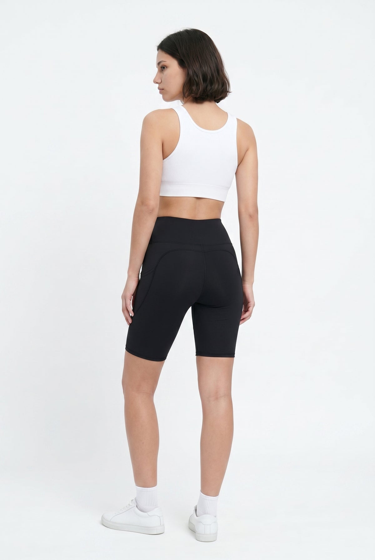 Black Nylon High-Waist Biker Shorts