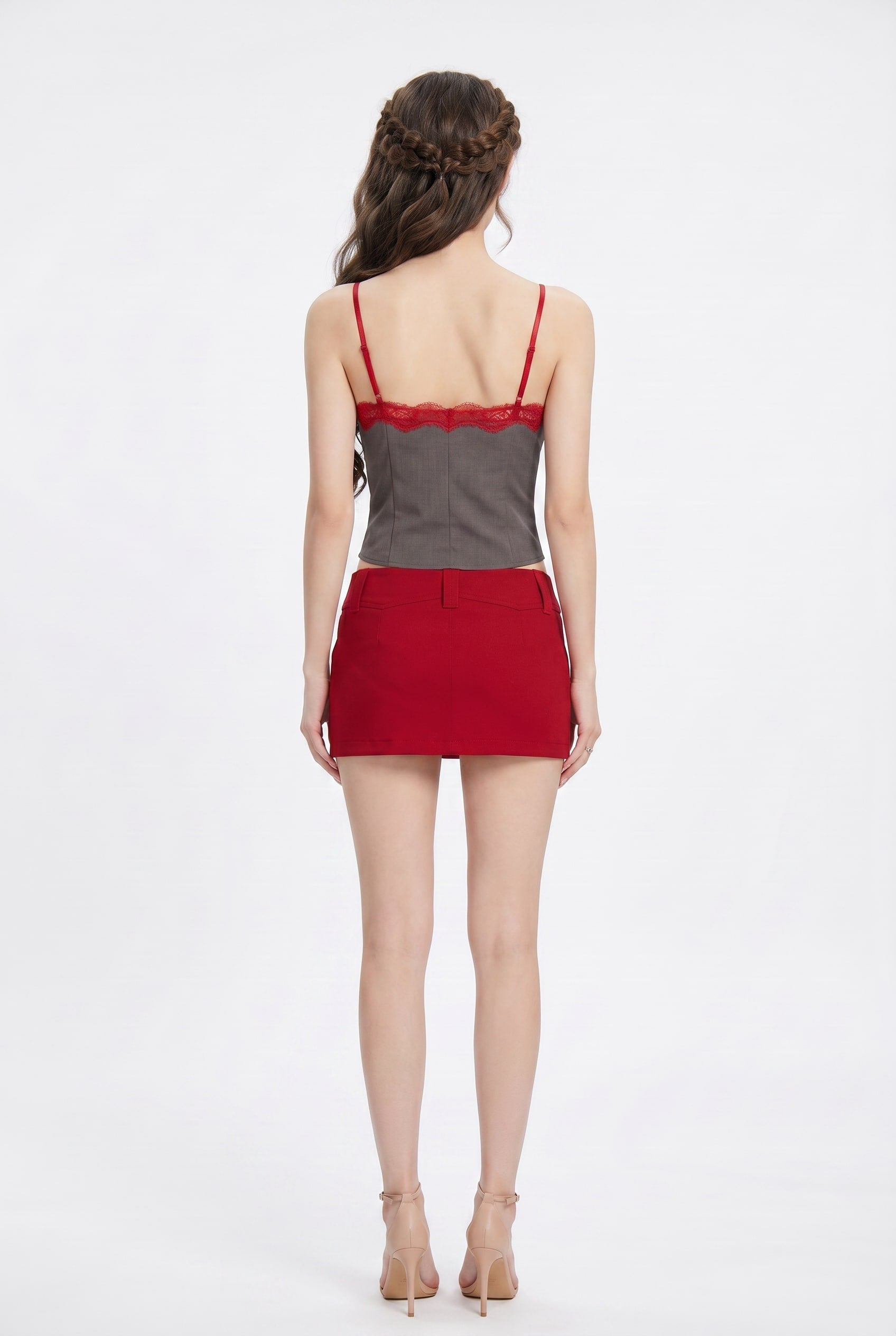 Crimson Red Tailored Mini Skirt