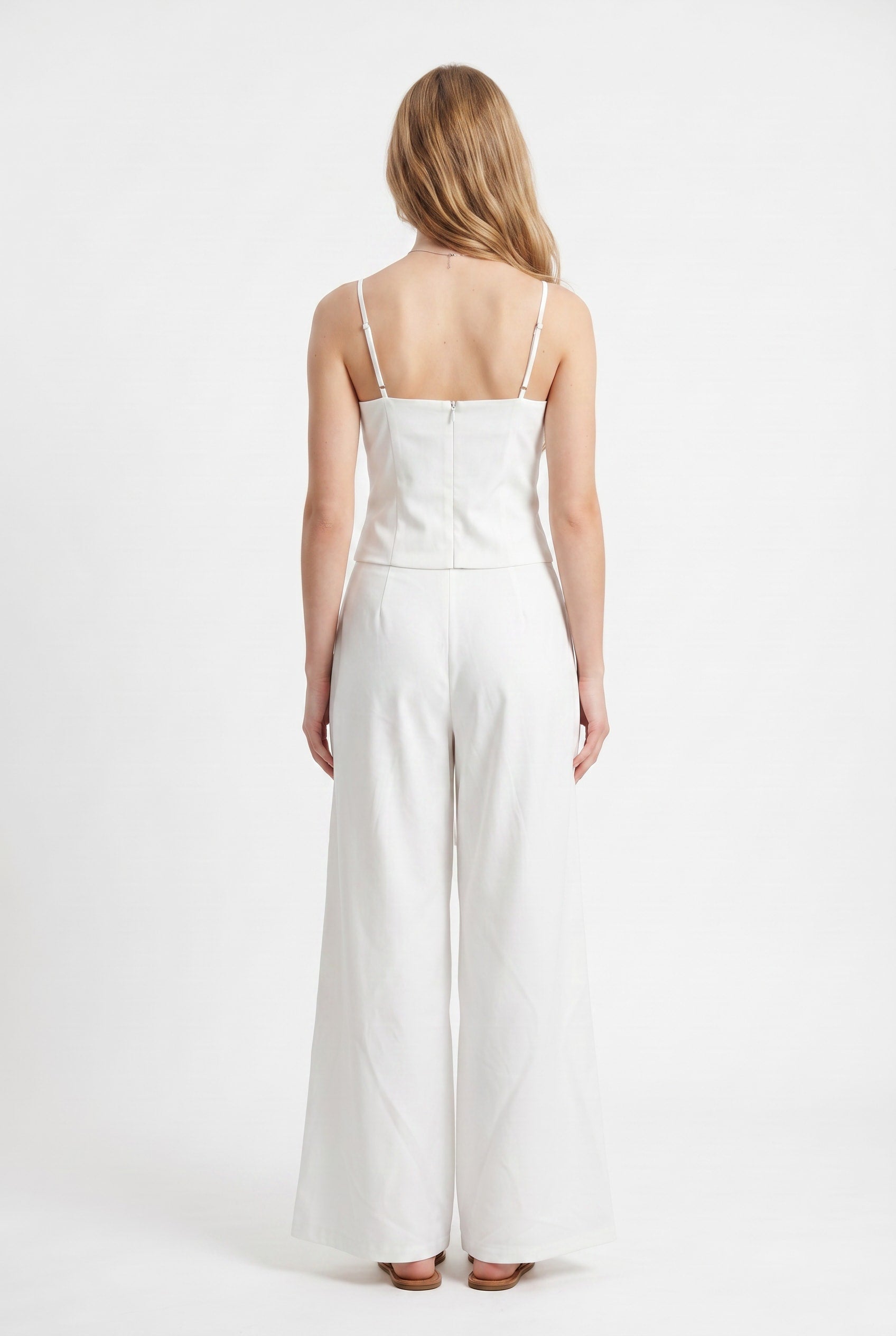 White Corset Lace-Up Wide Leg Jumpsuit