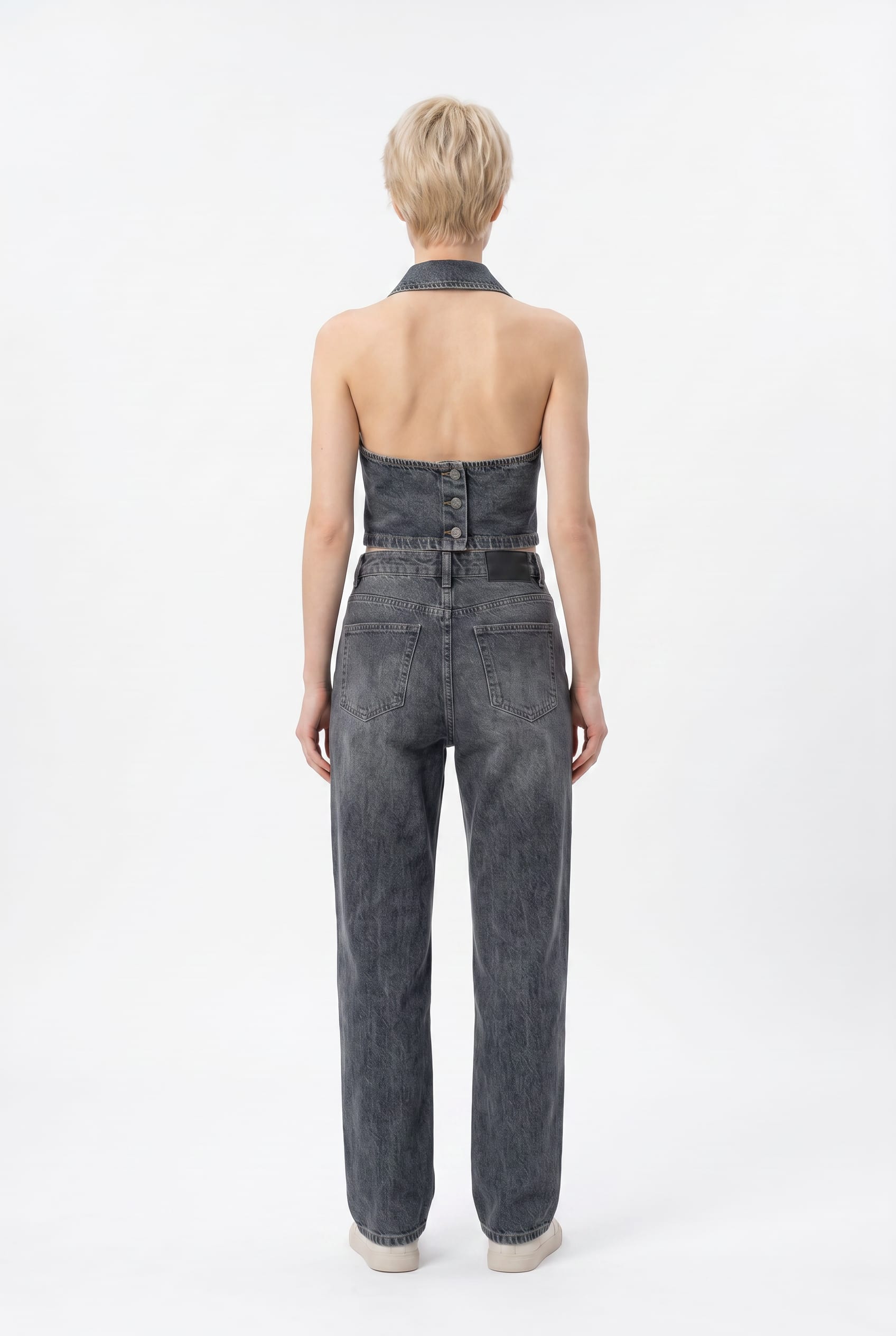 Charcoal Denim Halter Neck Crop Top