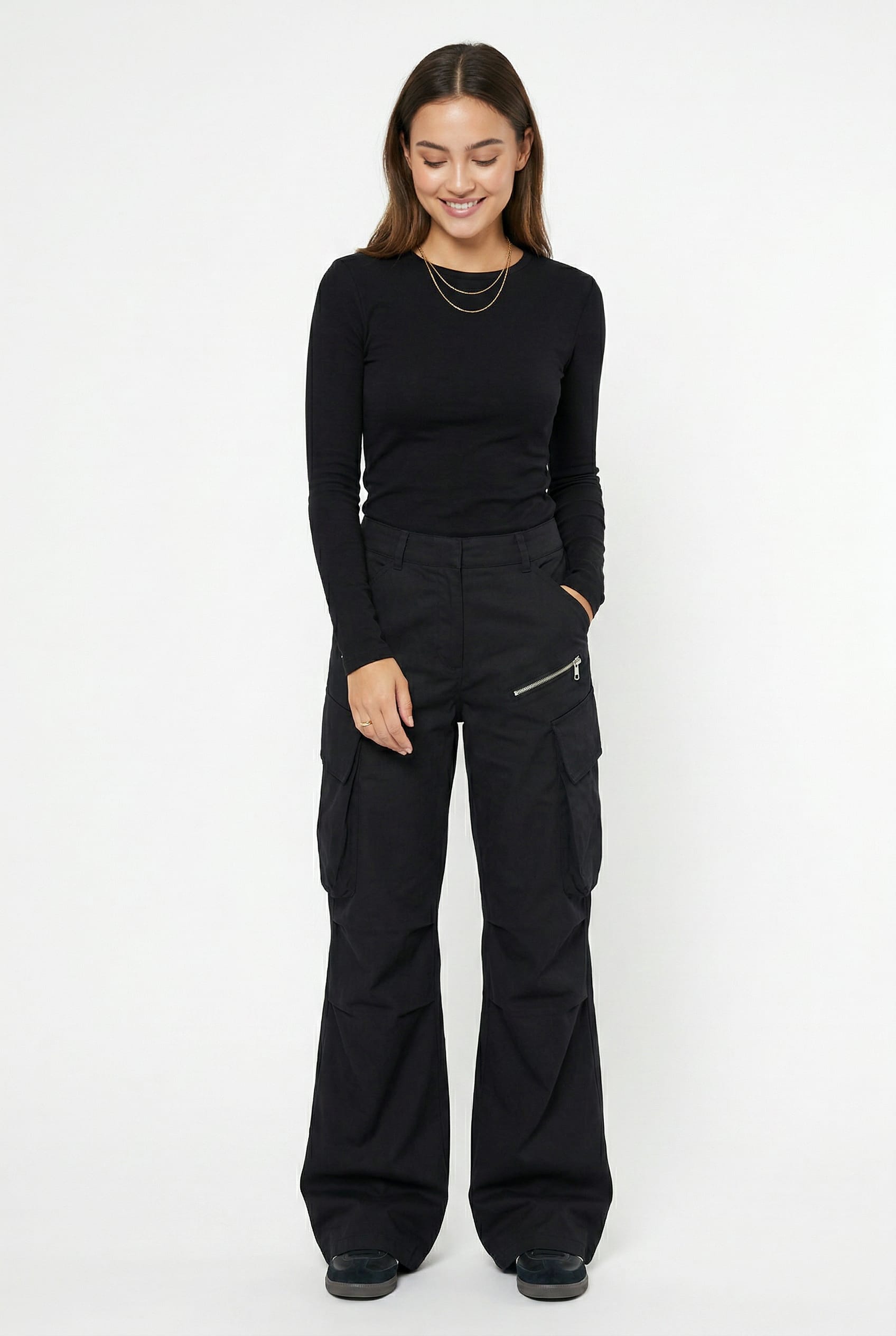 Black Wide Leg Cargo Trousers