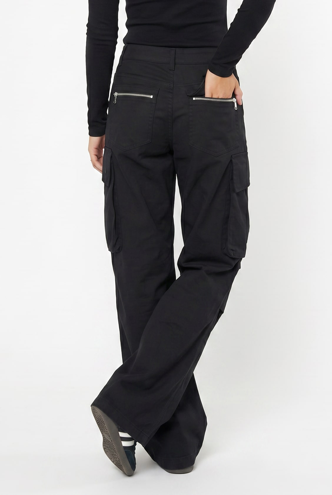Black Wide Leg Cargo Trousers