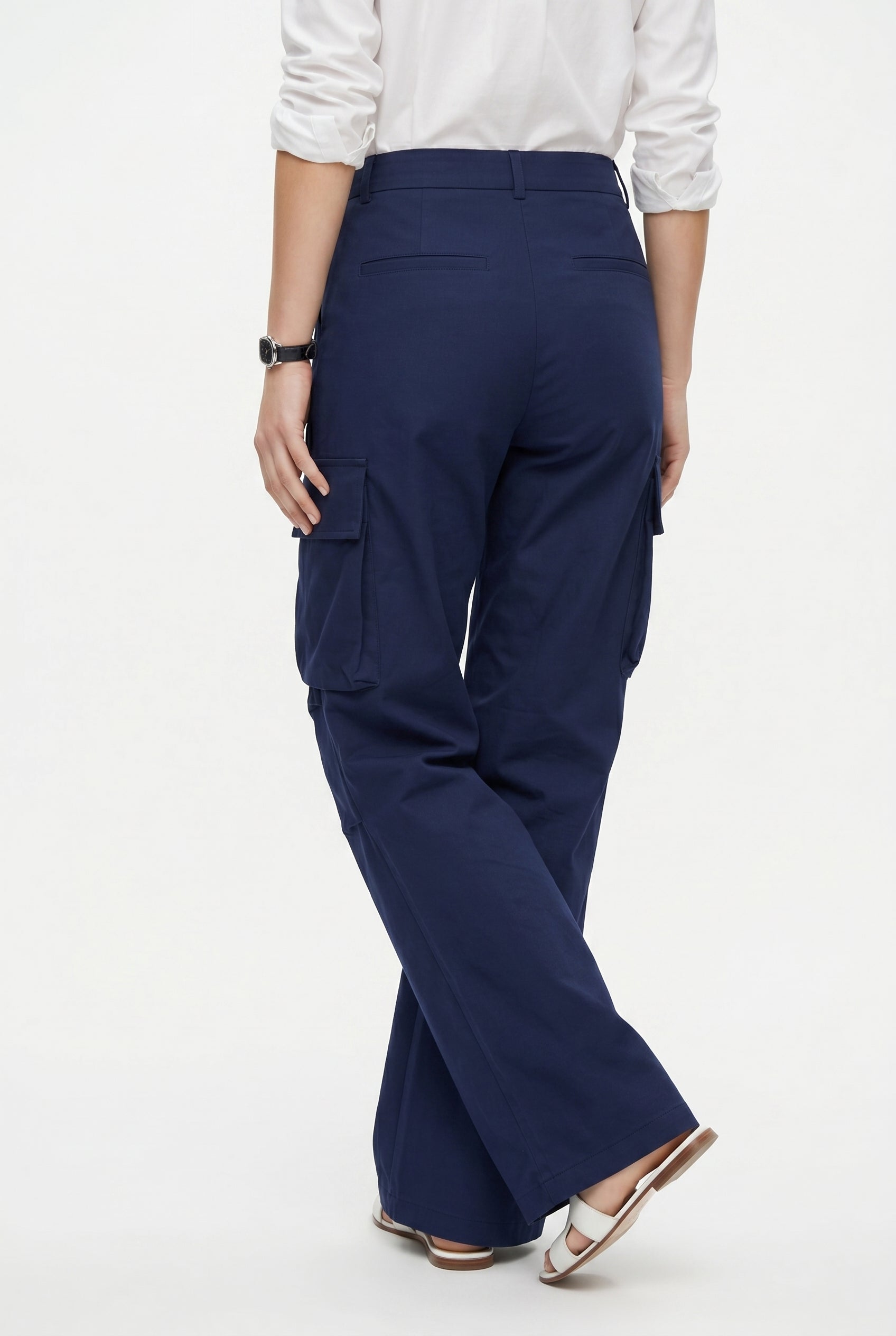 Navy Wide Leg Cargo Trousers
