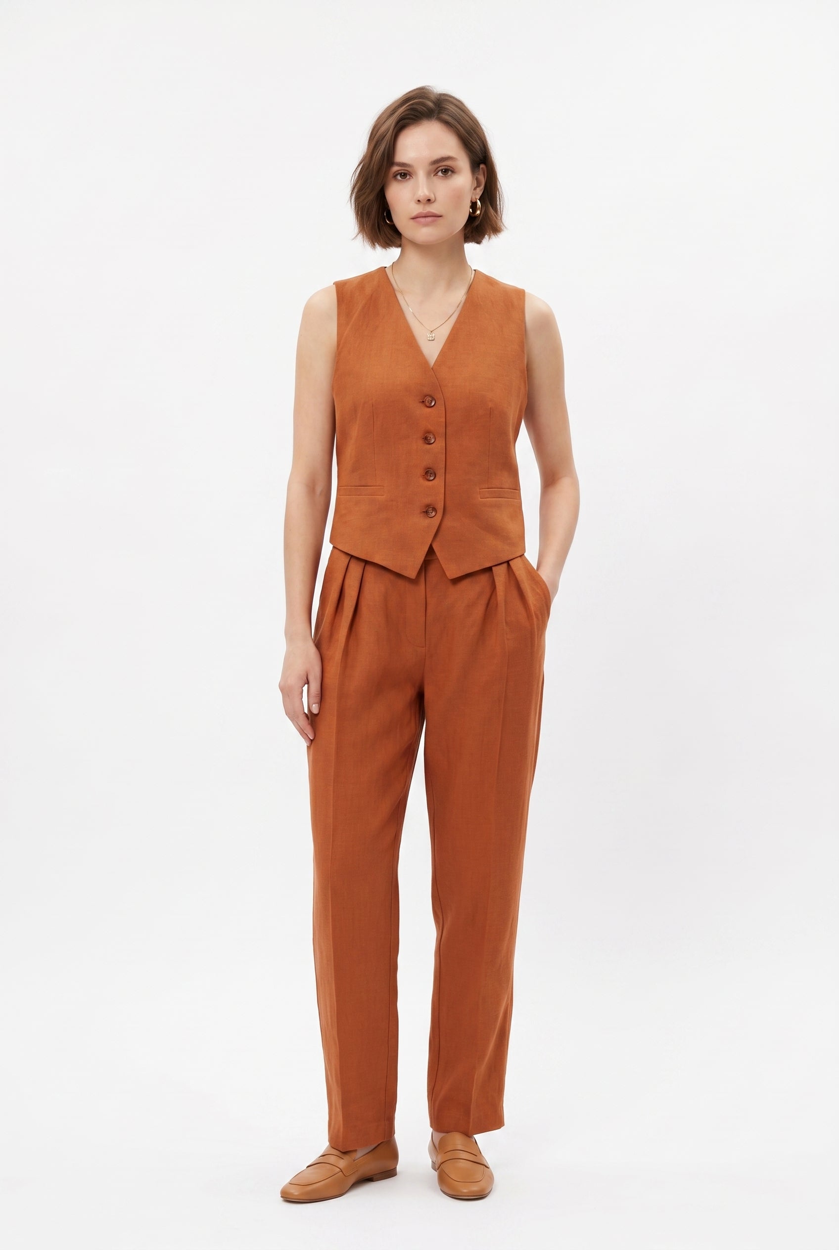 Rust Linen Vest Trouser Co-ord