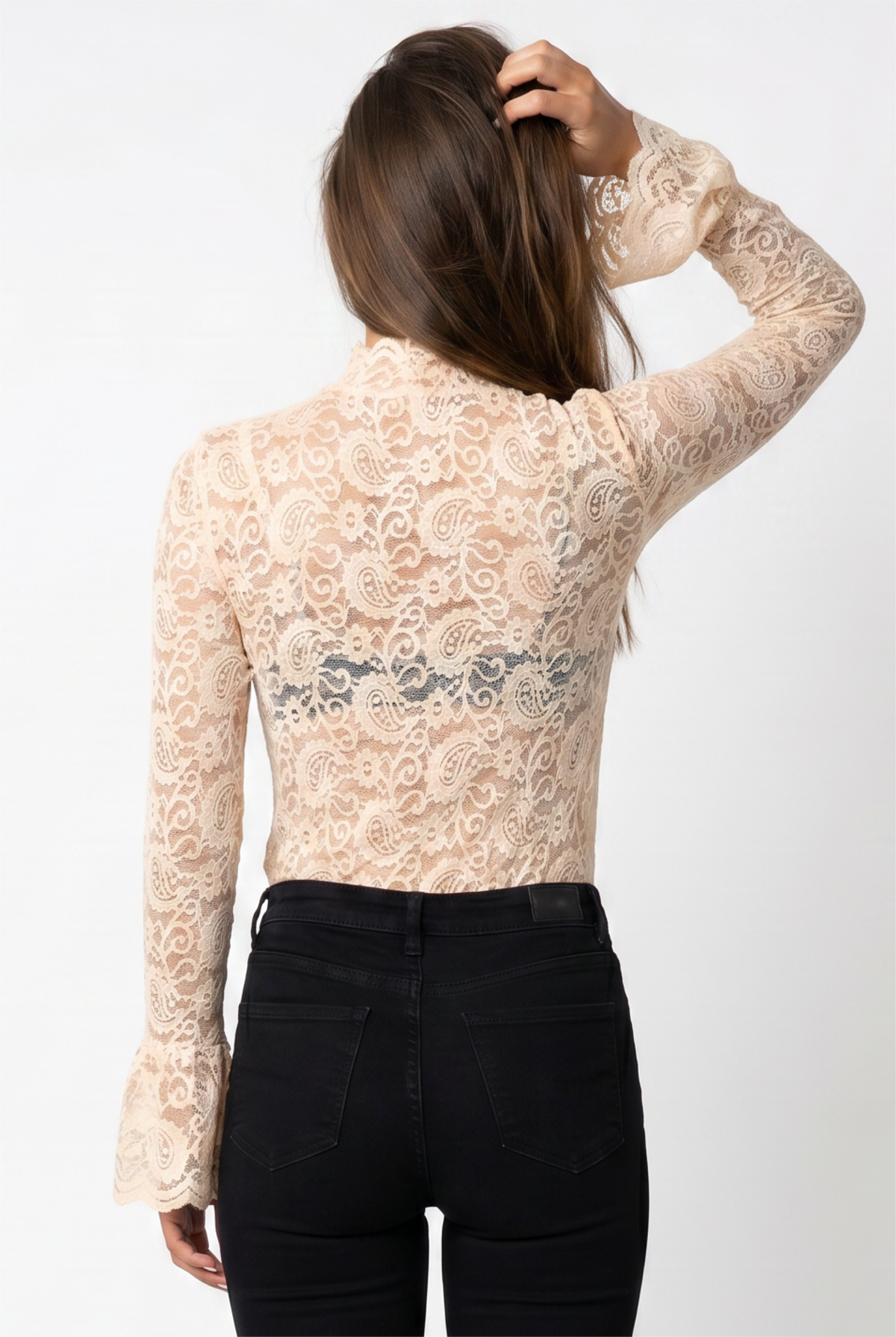 Beige Lace Mock Neck Top