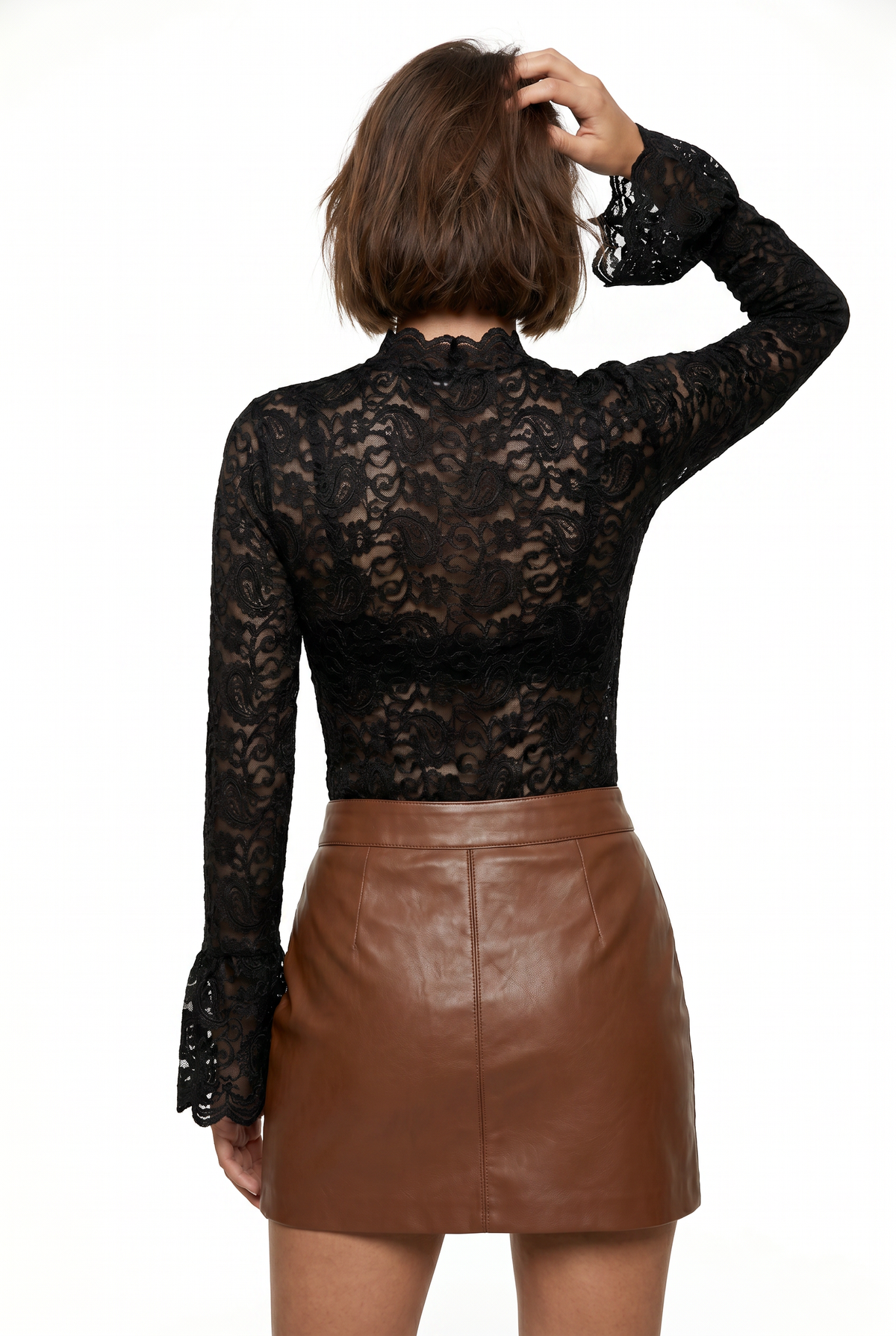 Black Lace Mock Neck Bodysuit