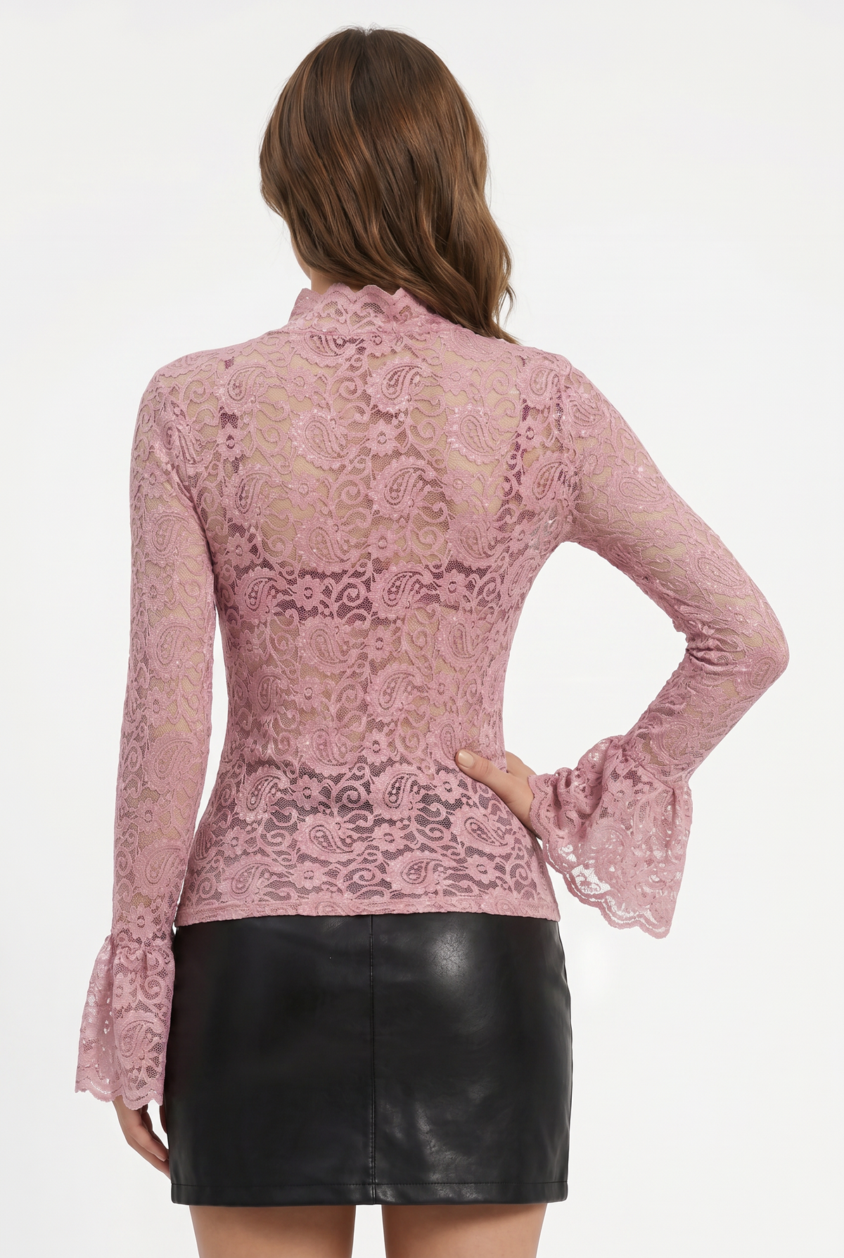 Pink Lace Mock Neck Blouse