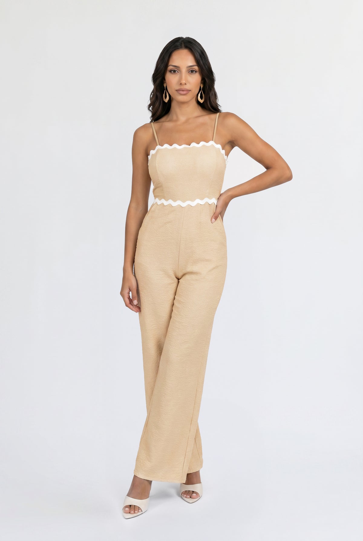 Beige Ric Rac Wide Jumpsuit