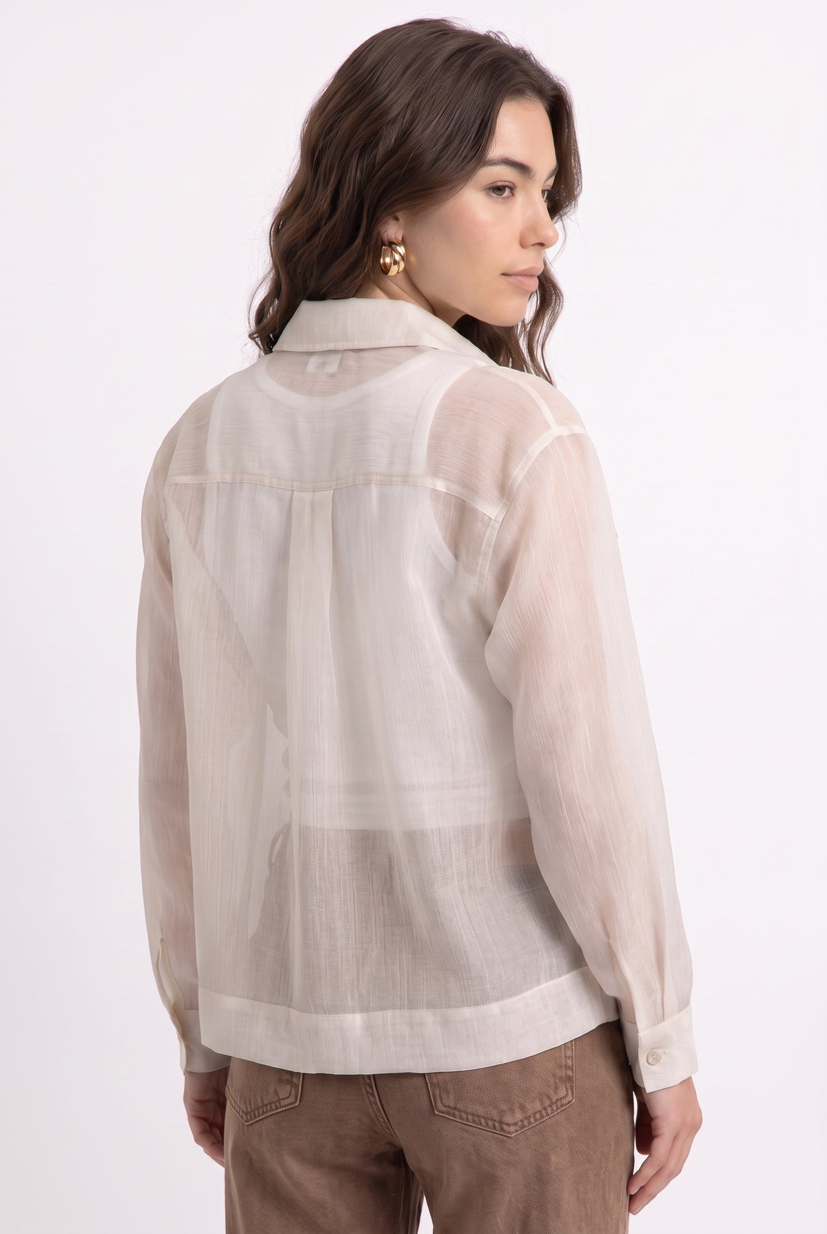 Milky White Sheer Button-Up Blouse