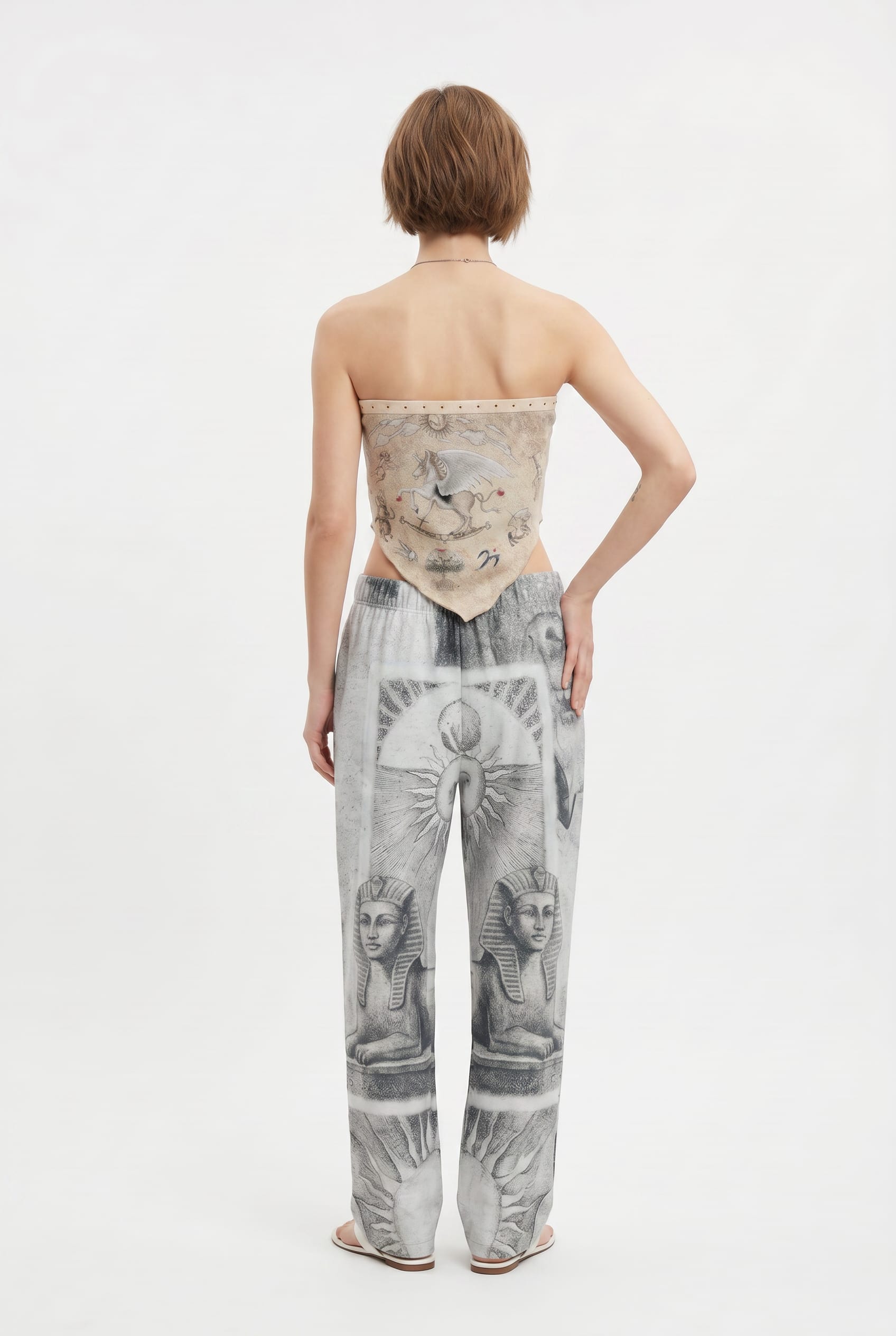 Beige Studded Fantasy Print Tube Top