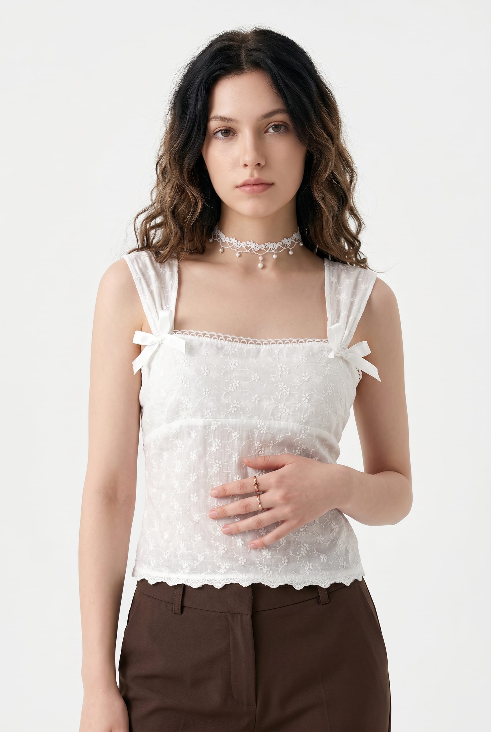 White Embroidered Lace Cami Top