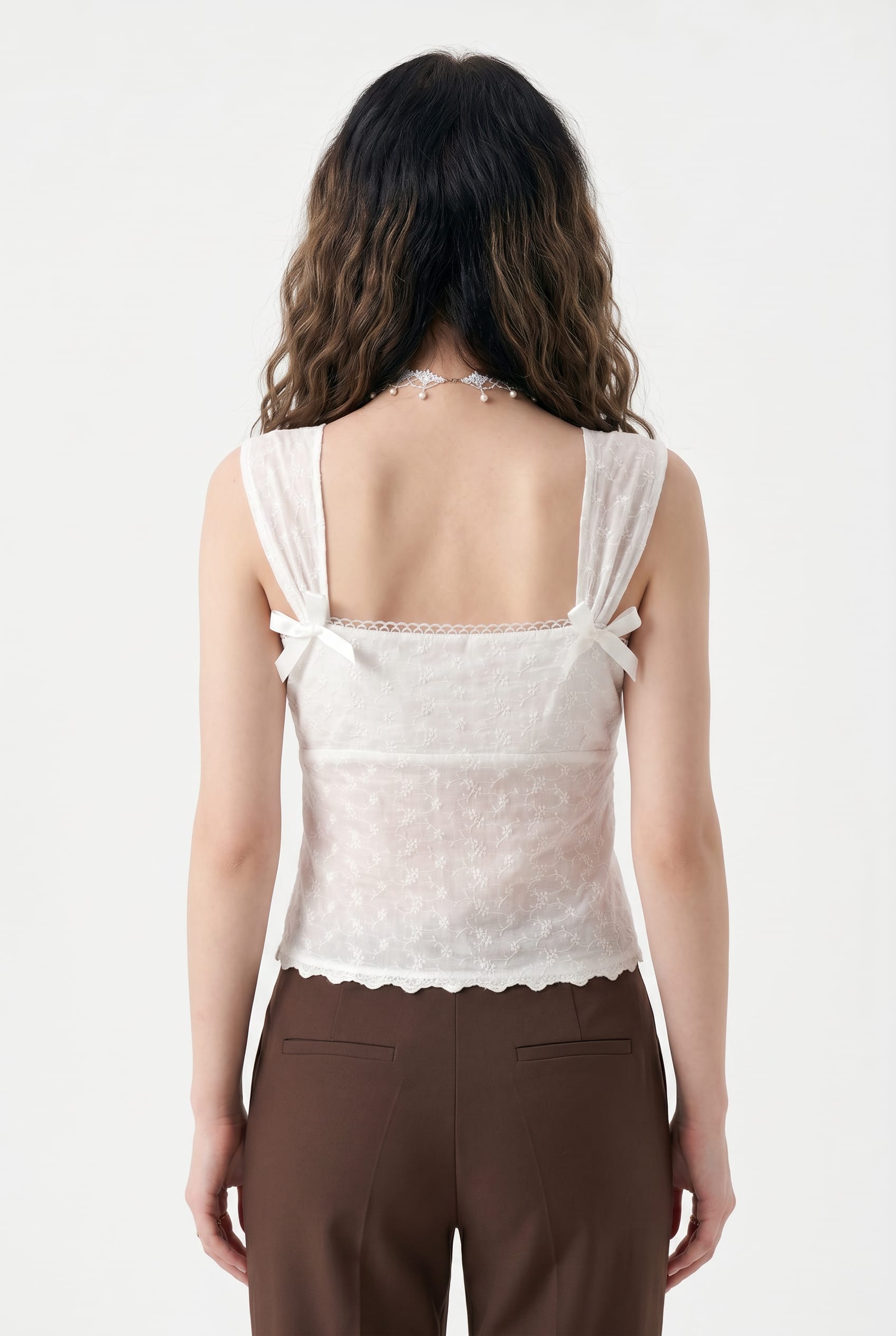 White Embroidered Lace Cami Top