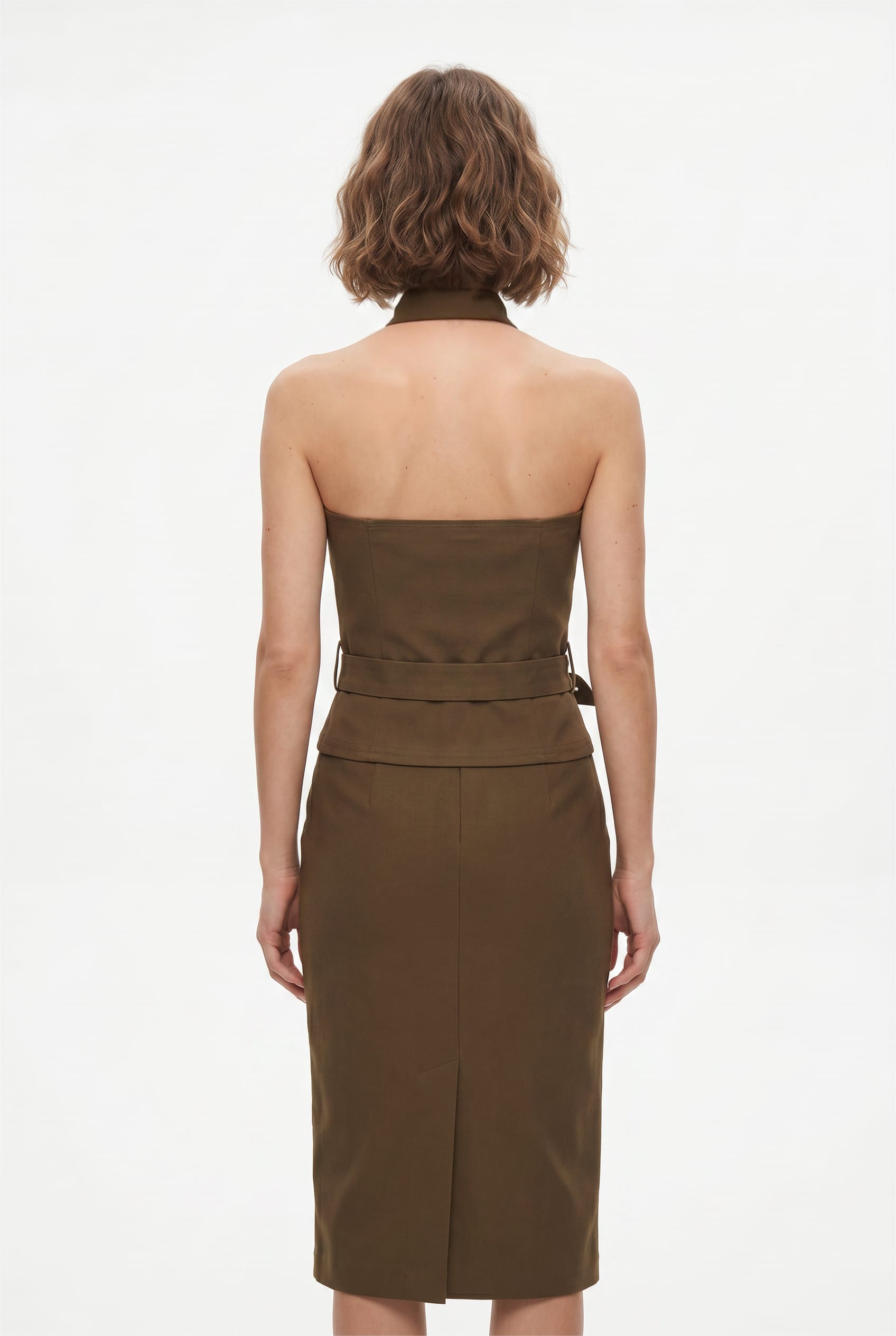 Olive Halter Neck Belted Top