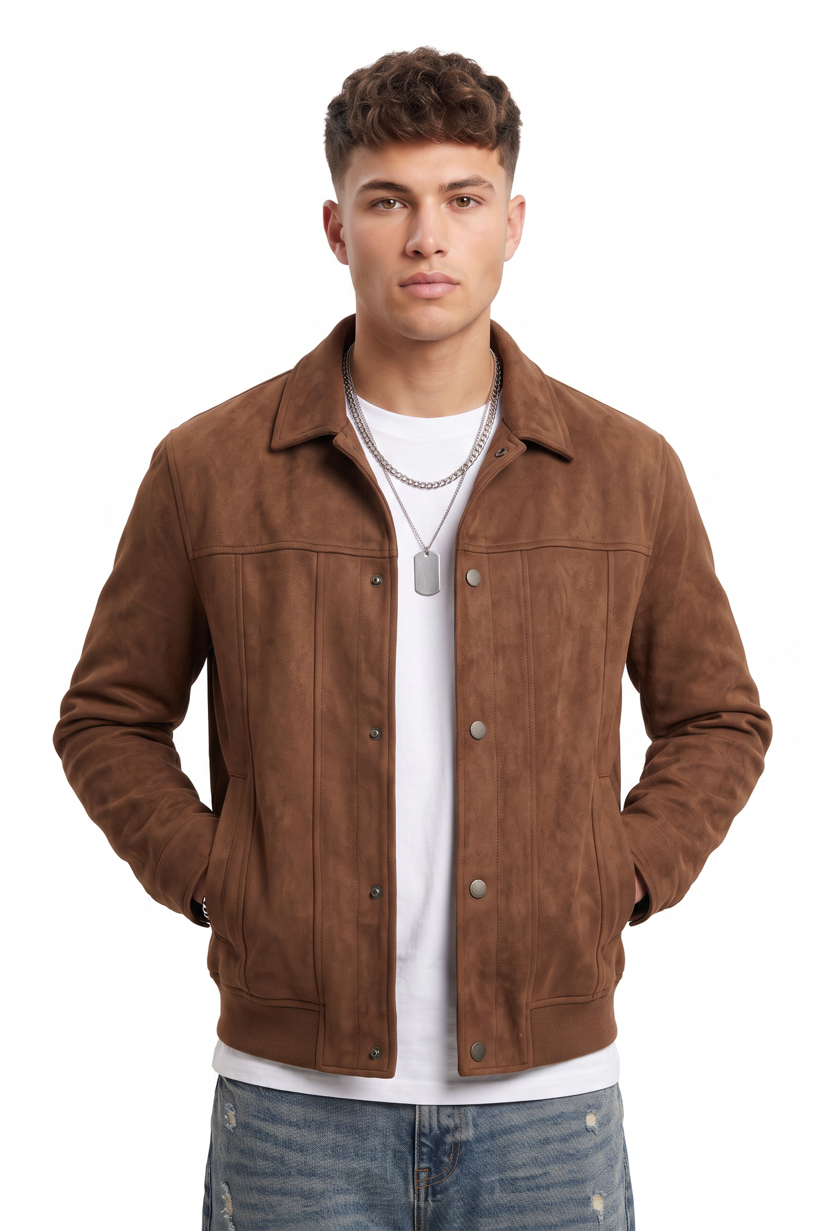 Brown Regular Suede Trucker Jacket