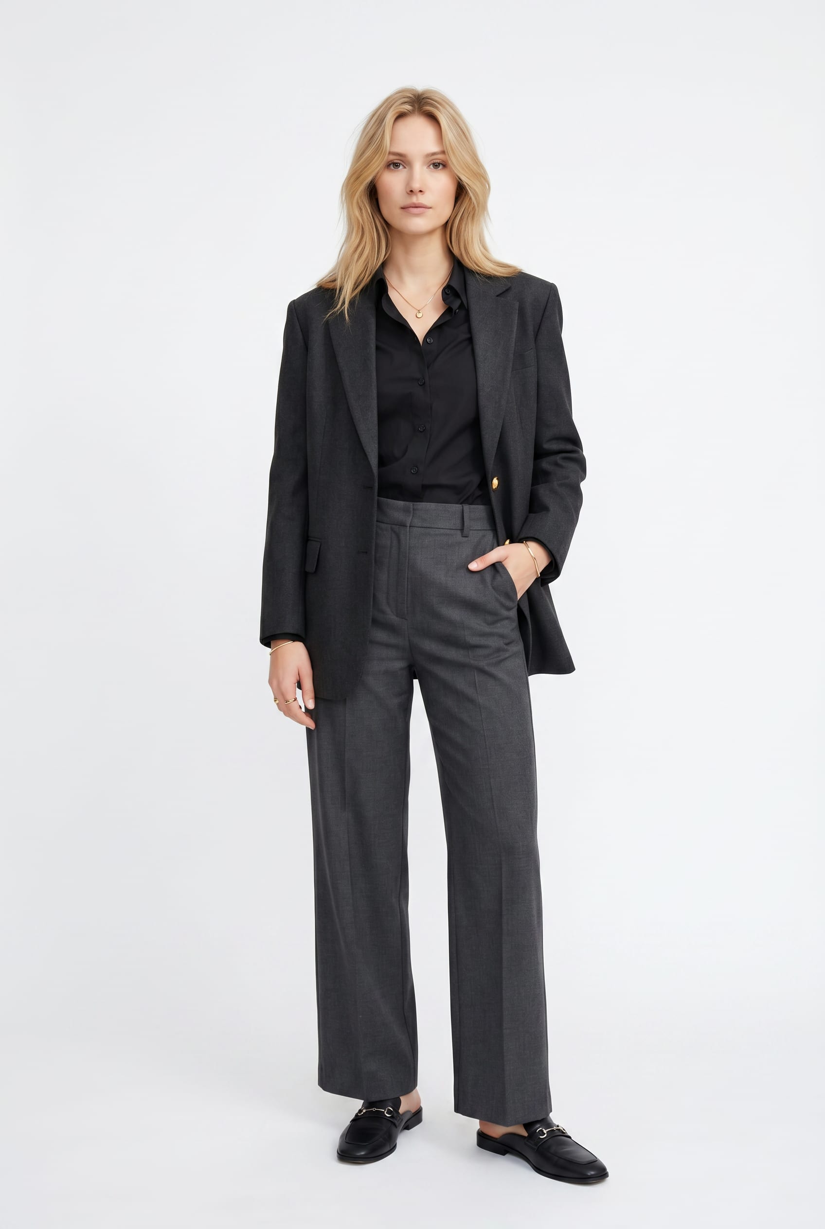 Charcoal Grey Wide Leg Tailored Trousers