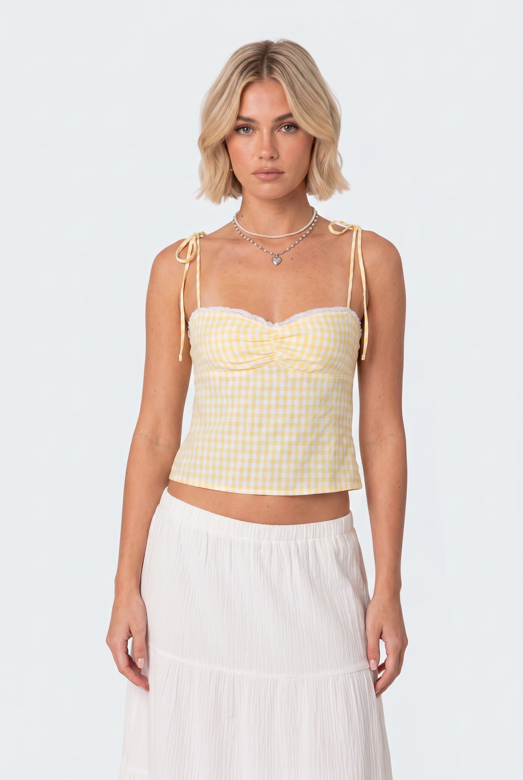 Yellow Gingham Corset Tie-Strap Top